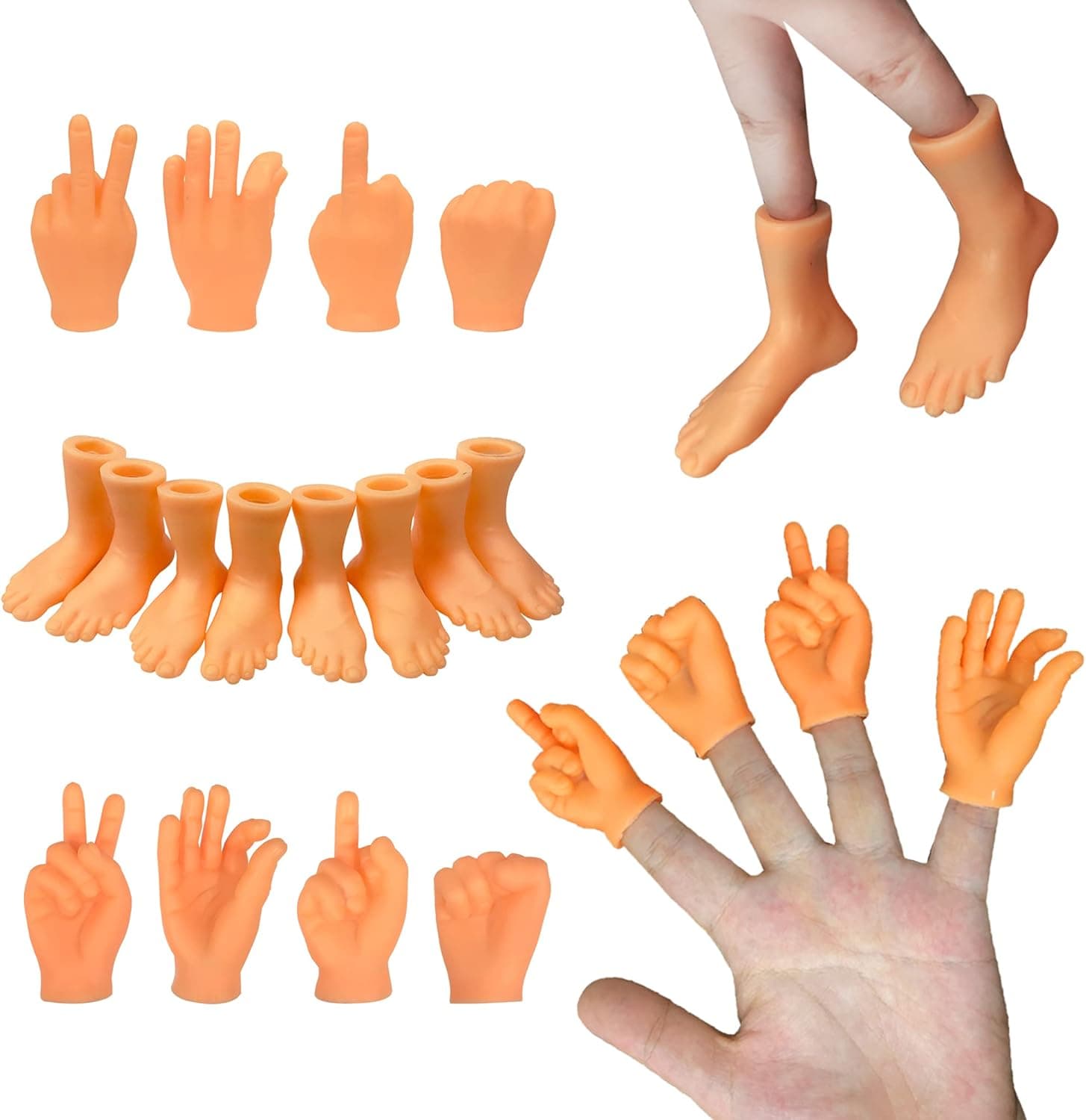 16PCS Portable Finger Hands and Feet Combo Small Tiny Finger Hands and Feet for Party and Game 8 Hands and 8 Feet