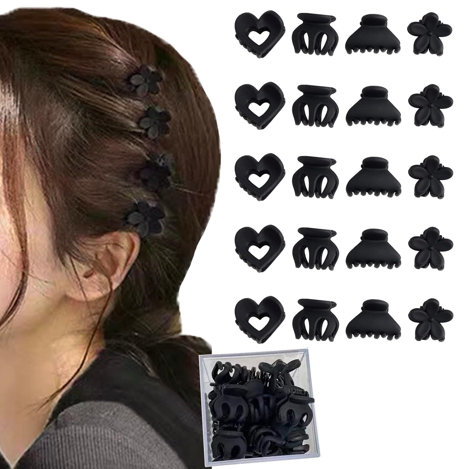 FRDTLUTHW Four Styles Small Hair Claw Clips, Black Mini Flower Hair Clips for Women Girls(Pack of 20)