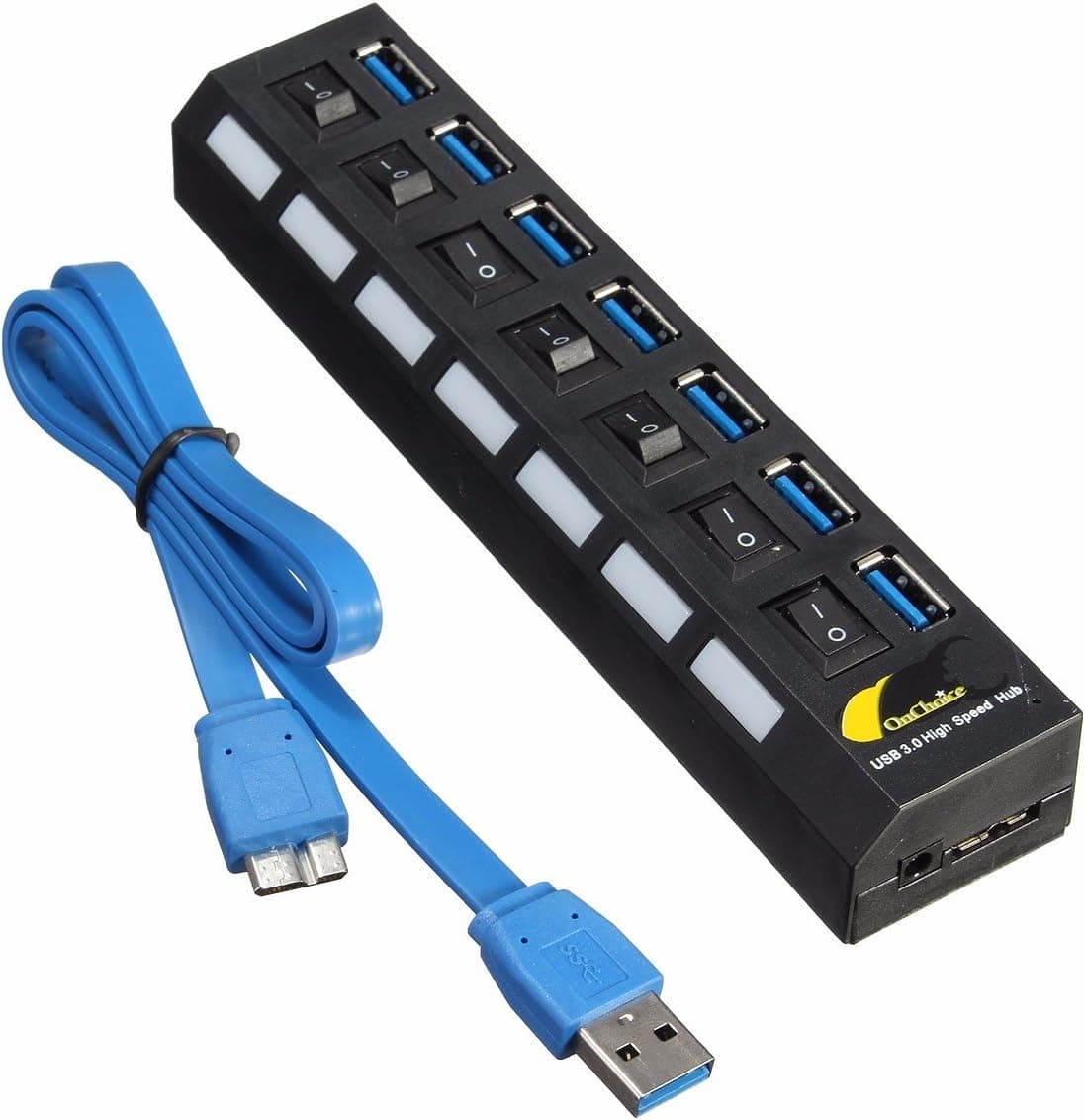 ONCHOICE 7 Ports USB 3.0 Hub Network with On/Off Switch High Super Speed Adapter with Cable for Laptop PC