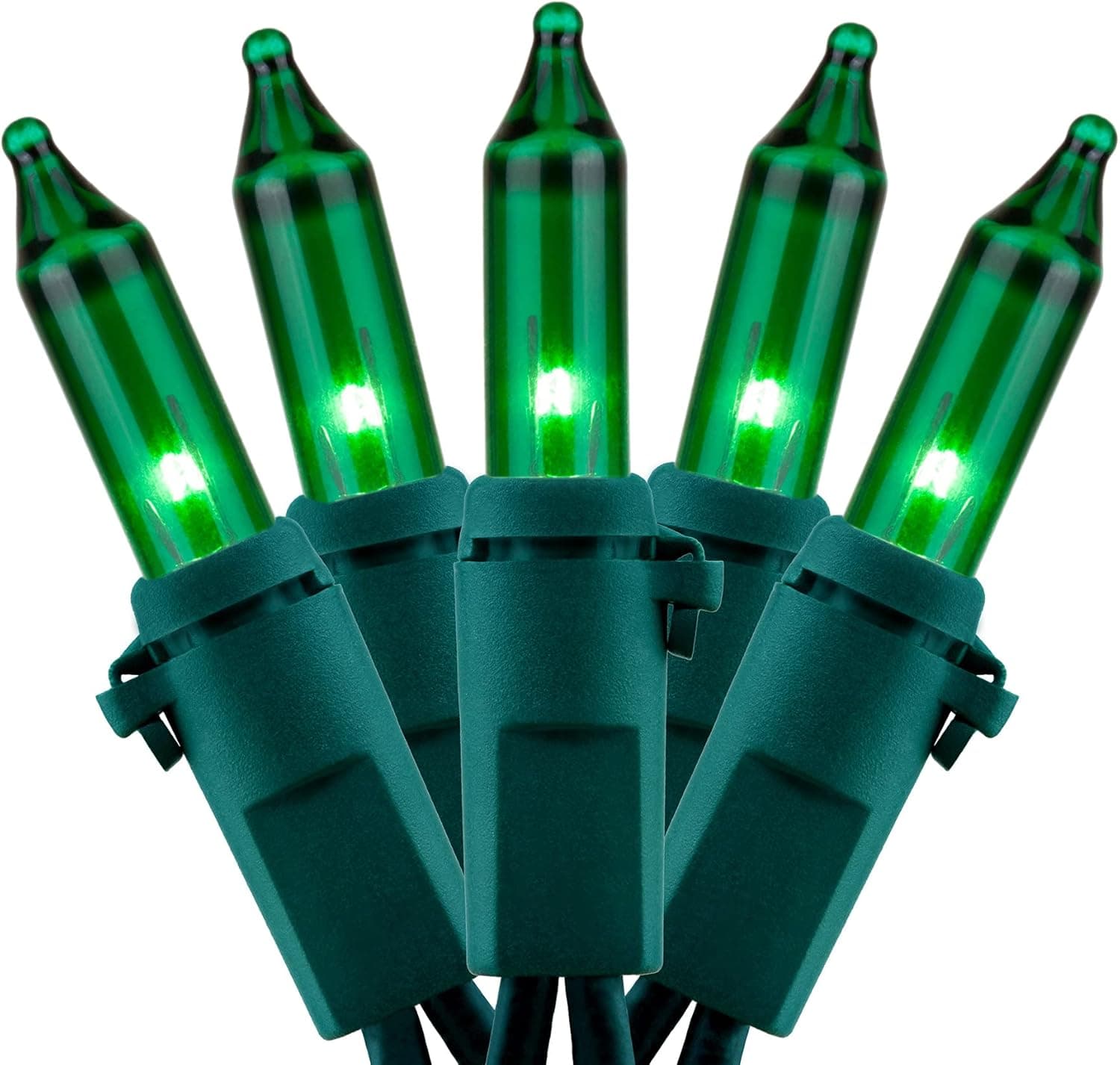 YULETIME Green Christmas Lights with Green Wire, 66 Feet 200 Count UL Certified String Lights, Pack of 2 Sets 33 Ft 100 Count Incandescent Mini Light Set (Green)