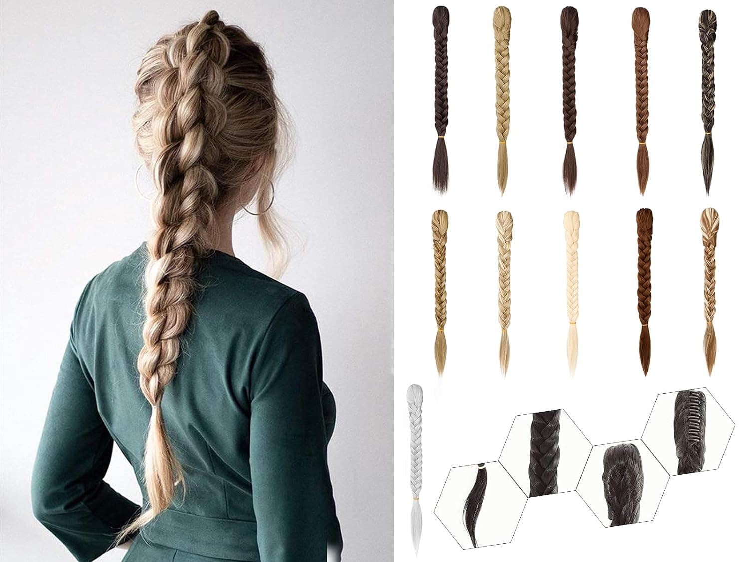 Hebelin 21" Ponytail Fishtail Braid Extension Long Clip on in Claw Clip Synthetic Ponytail Hairpieces Claw Jaw Braiding Hair