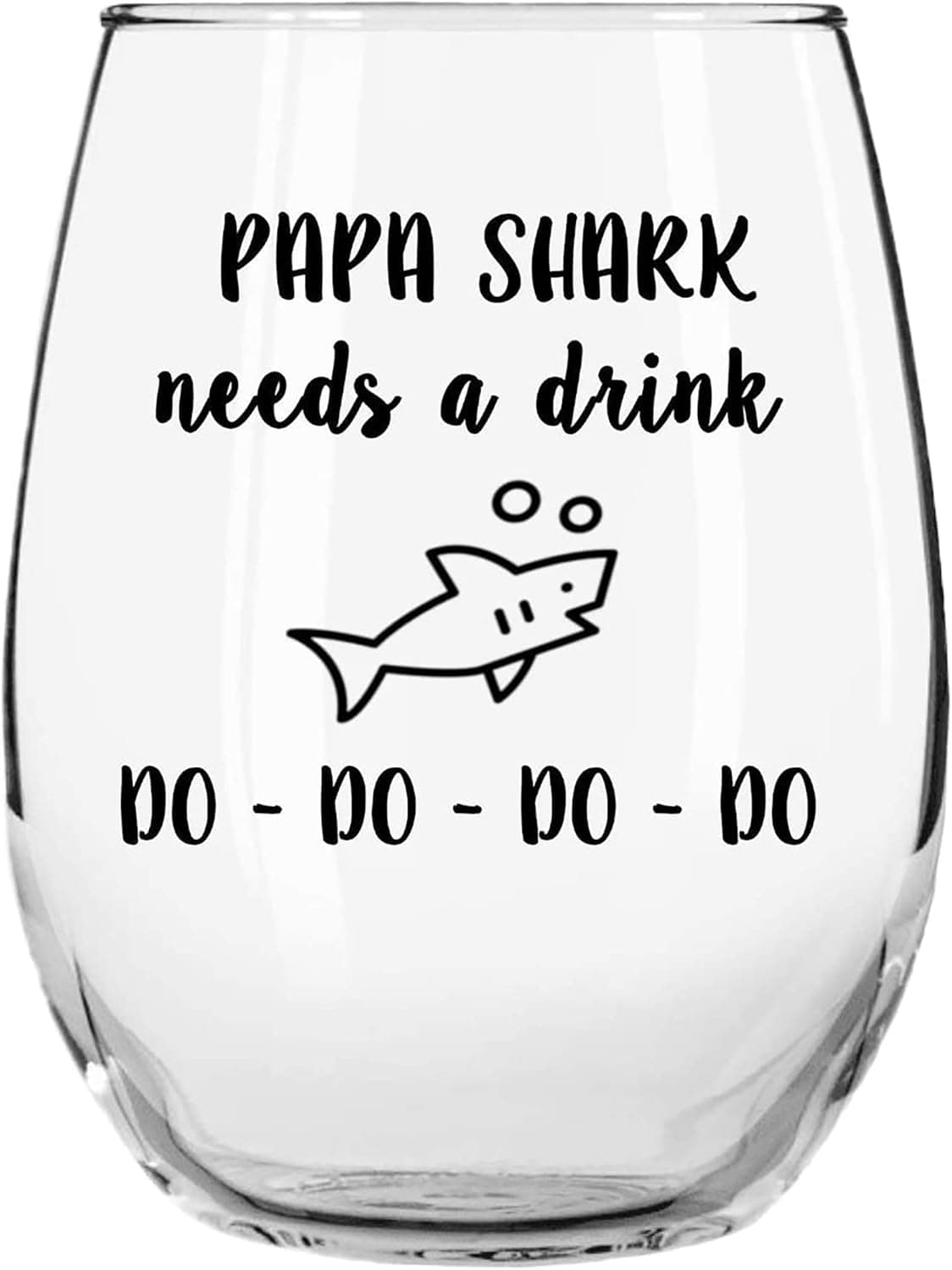 Papa Shark Needs a Drink Do Do Do Do Funny Novelty Libbey Stemless Wine Glass with Sayings for Dads, Birthday, Father's Day