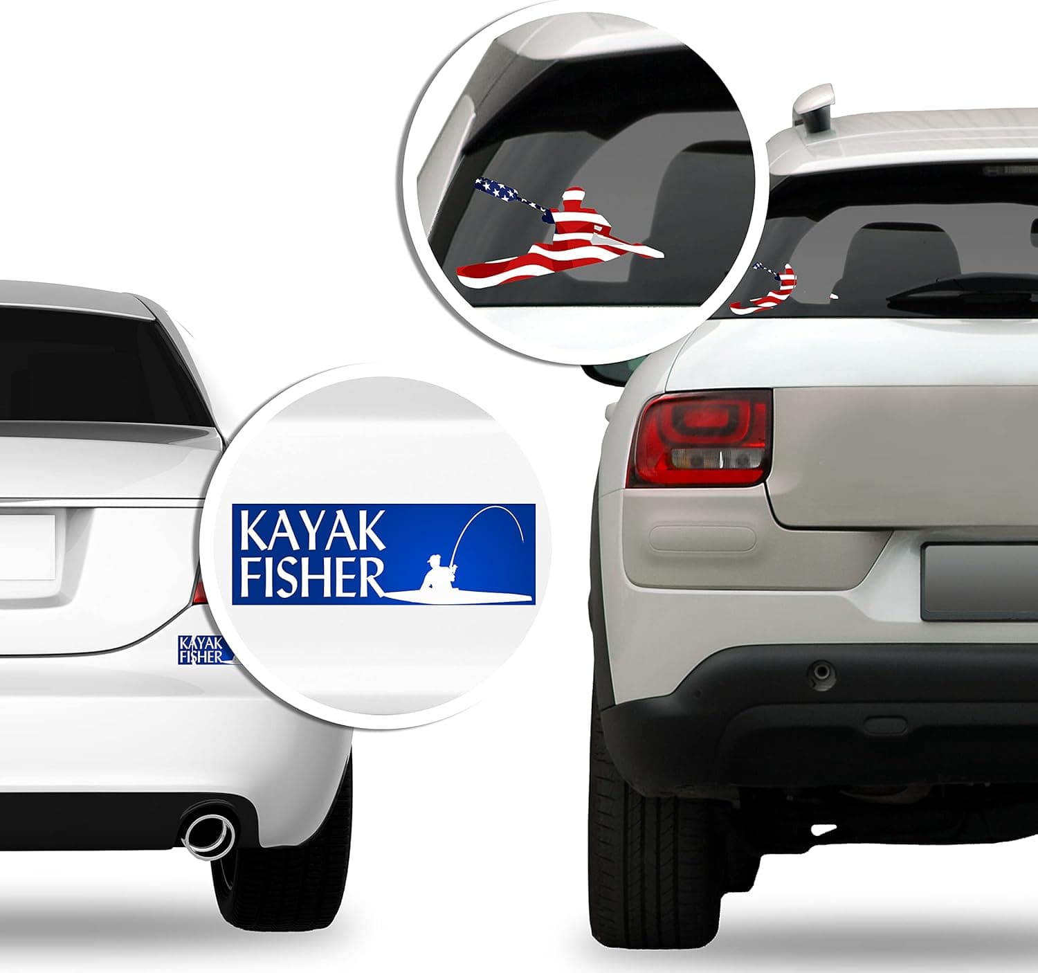 White Vinyl Kayak w One Paddle Sticker (Window Kayaker Logo Kayaking)