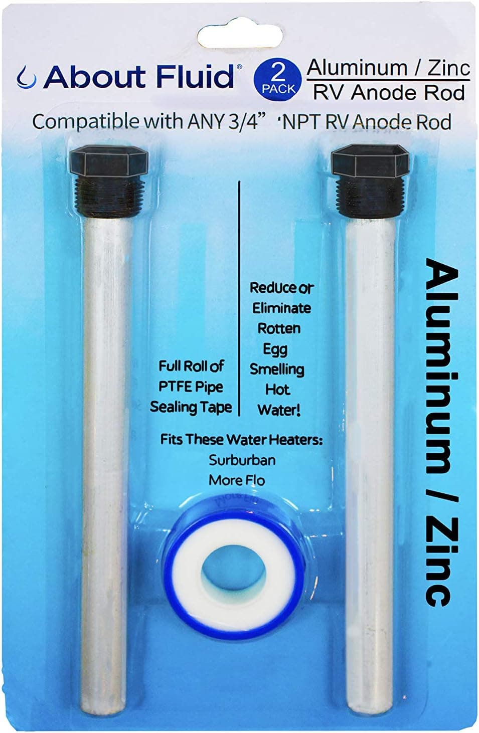About Fluid MICHIGAN, Rv Aluminum Zinc “Well-Water” 2 Pack Anode Kit, Rotten Egg Odor Solution Series, Teflon Roll And Step-By-Step Instructions. Upgrades Suburban Pt 232767 And All Standard 3/4" NPT