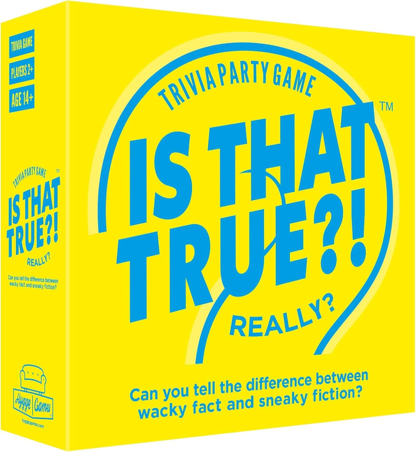 Hygge Games is That True?! – Can You Tell The Difference Between Wacky fact and Sneaky Fiction? – Trivia Party Game, Yellow (21125)