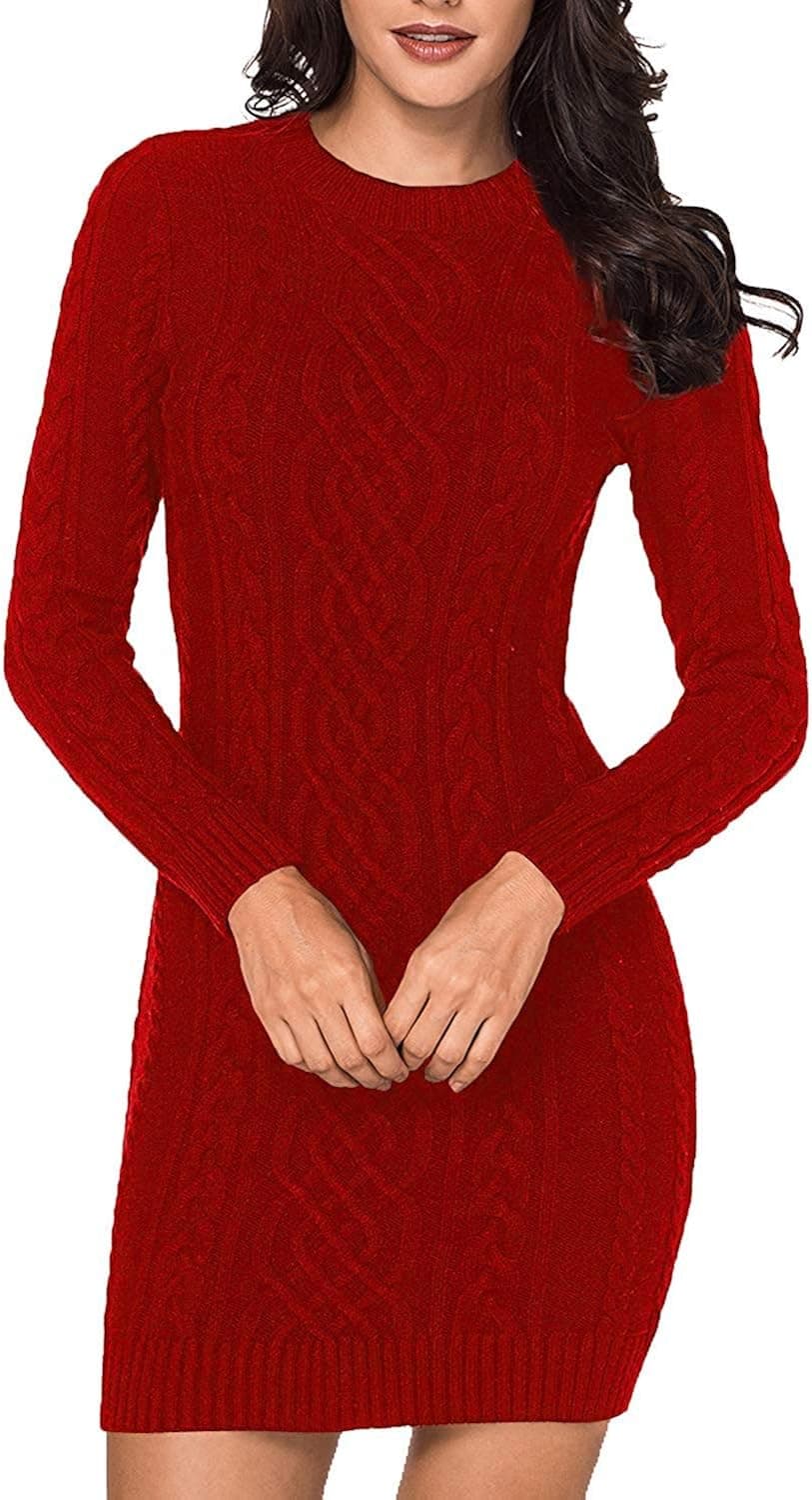LaSuiveur Women's Slim Fit Cable Knit Long Sleeve Sweater Dress