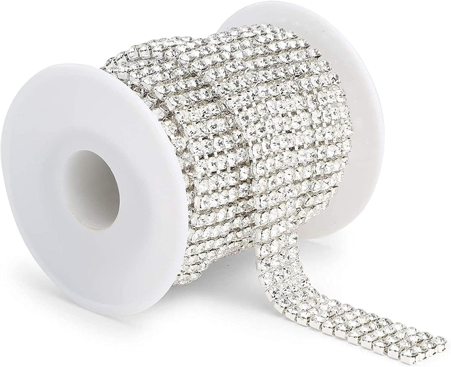 4 mm Silver Crystal Rhinestone Chain for Crafts and Sewing, 4 Rows (3 Yards)