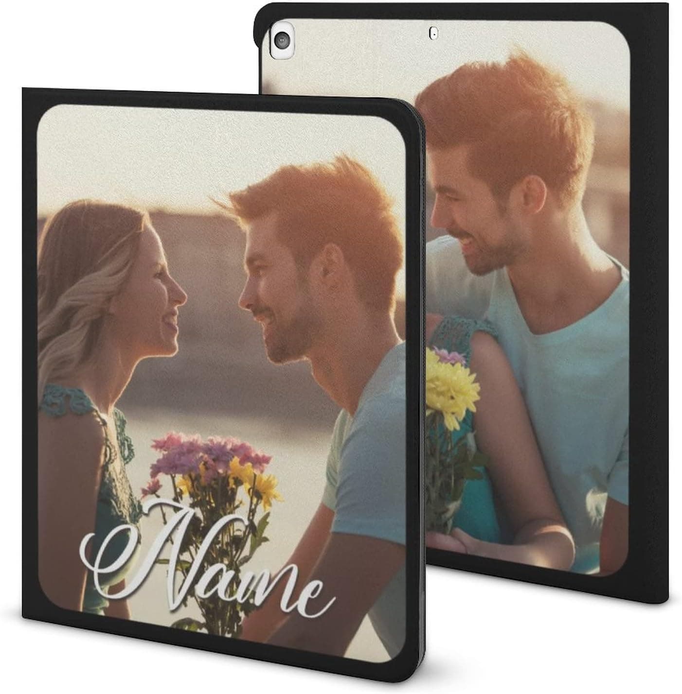 Personalized Case Compatible with iPad 10.2 Inch 2021/2020 iPad 9th/8th Generation & 2019 iPad 7th Generation with Pencil Holder, Custom Protective iPad Case with 2 Photos and Text, Soft TPU Back,Thin