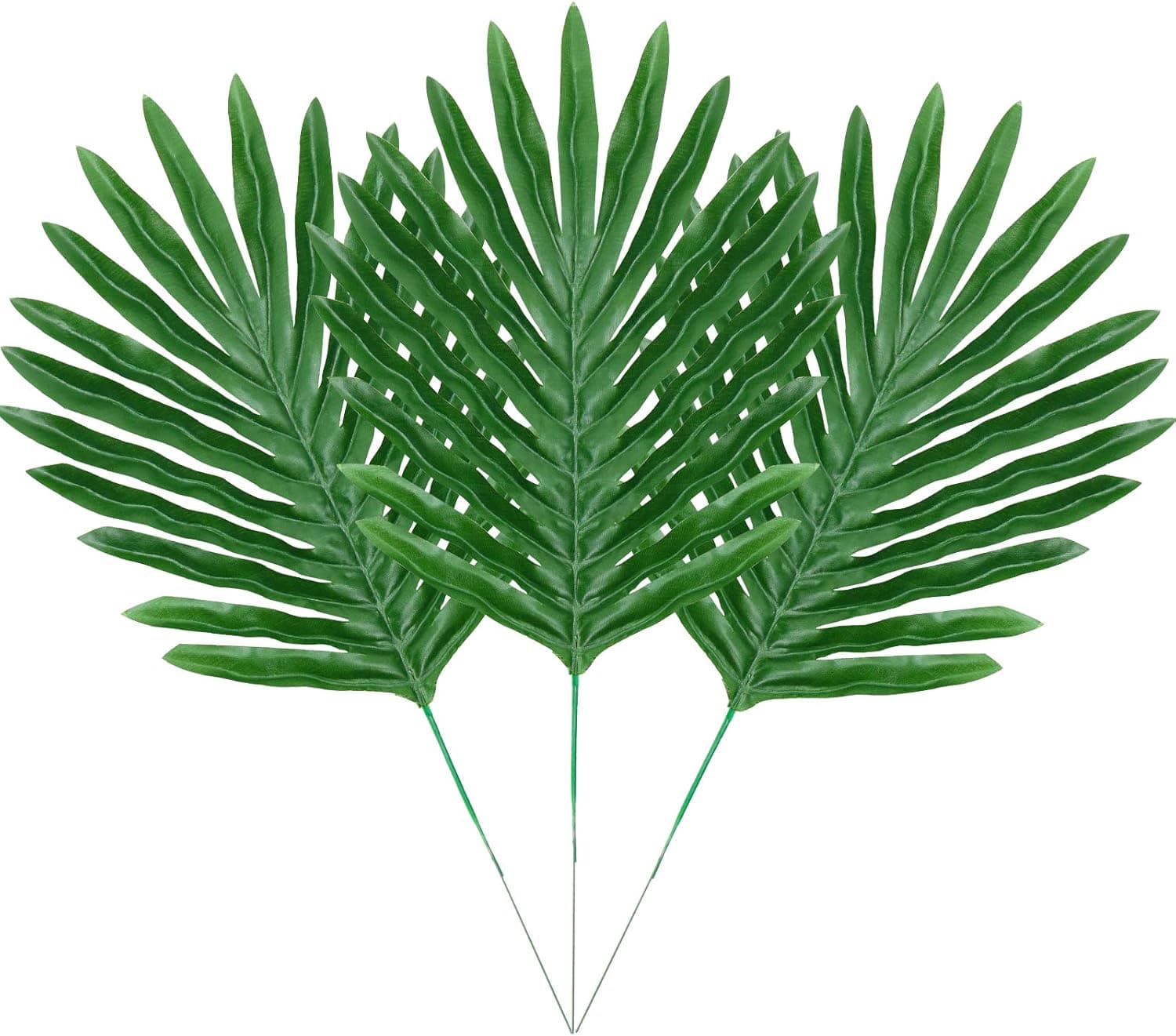 ElaDeco 36 Pcs Artificial Tropical Palm Leaves with Stems Luau Party Decoration Faux Palm Leaves Safari Leaves for Hawaiian Luau Party Jungle Beach Birthday Theme Decorations