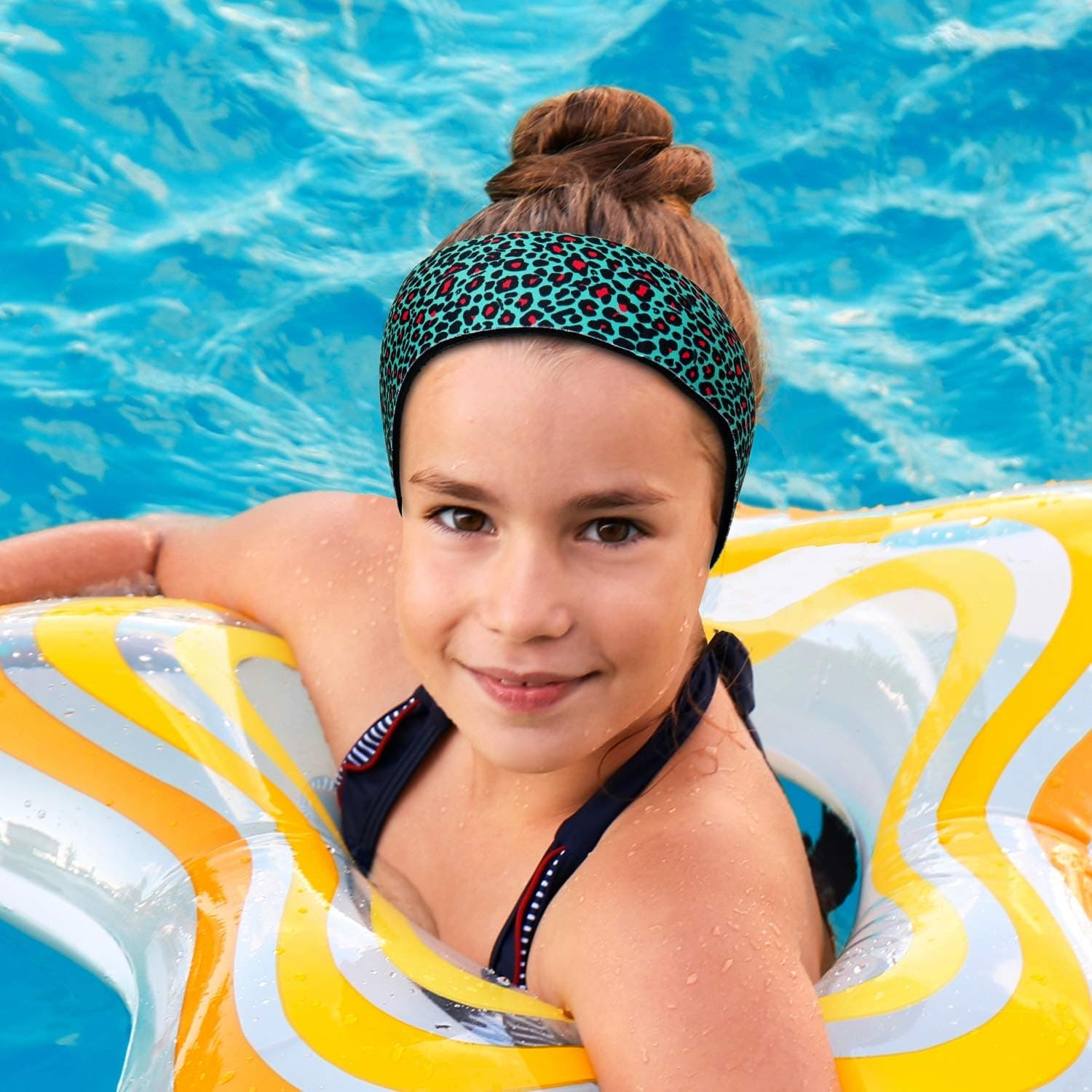 Swimming Headband with Earplugs for Kids, Babies & Toddlers | Helps Prevent Swimmers Ear | Non-Slip Grip | Adjustable Ear Band | Fits Kids 3 Months to 10 Years