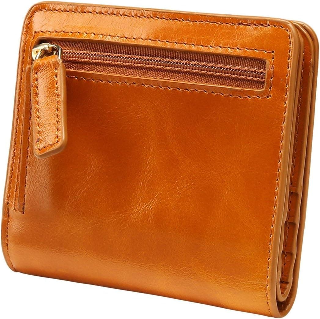Itslife Women's Rfid Blocking Small Compact Bifold Leather Pocket Wallet Ladies Mini Purse with id Window (Waxed Brown)