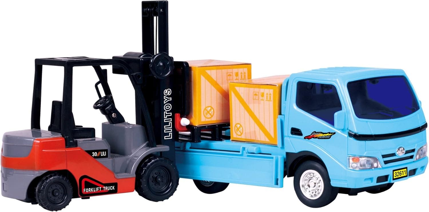PowerTRC Friction Powered Truck & Forklift Play-Set | Toy Collection | Desk Toys | Kids