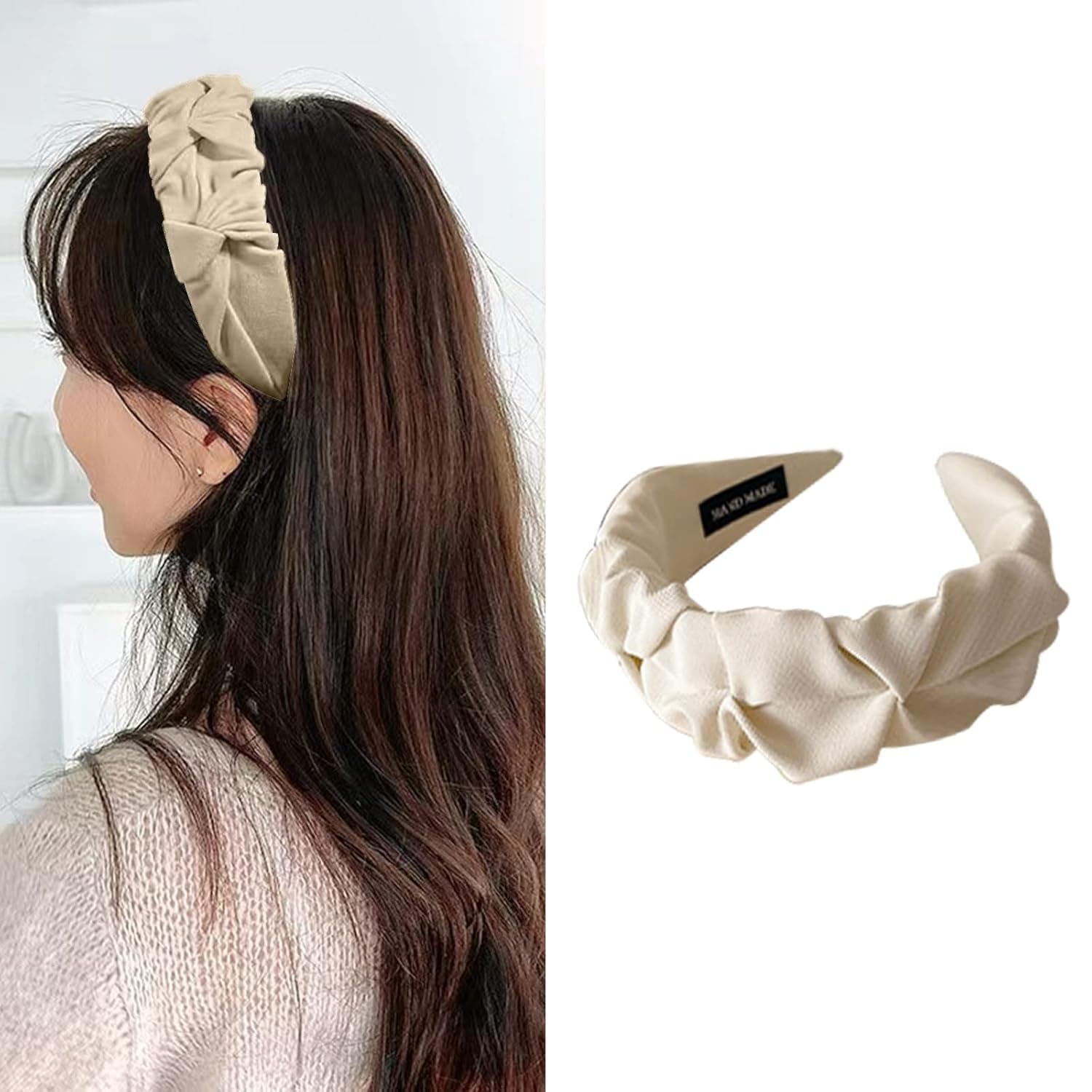 AEGYPIUS Headbands for Women Headbands Wide Knot Dot Hairbands Braided Headbands Headbands Women Hair Head Bands Head bands for Women's Hair Fashion Hairband Hair Accessories for Women Girls (Beige)