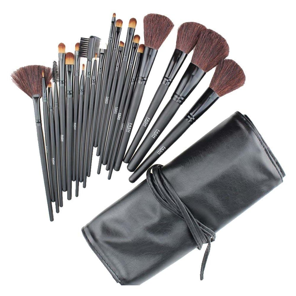 FASH Cosmetics Professional 21 Piece Natural Goat Hair and Nylon Cosmetic Brush Set with Black Pouch