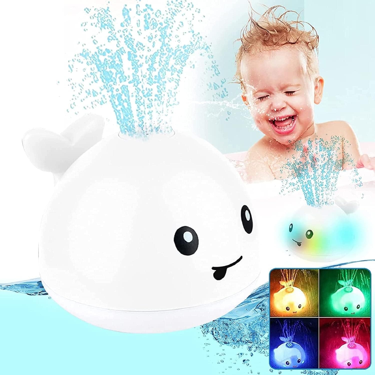 Baby Bath Toys, Light Up Baby Pool Toy with LED Light Whale Spray Water Toy for Toddlers Kids, Induction Sprinkler Bathtub Toys Bathroom Shower Swimming Pool Outdoor Water Toy(White)