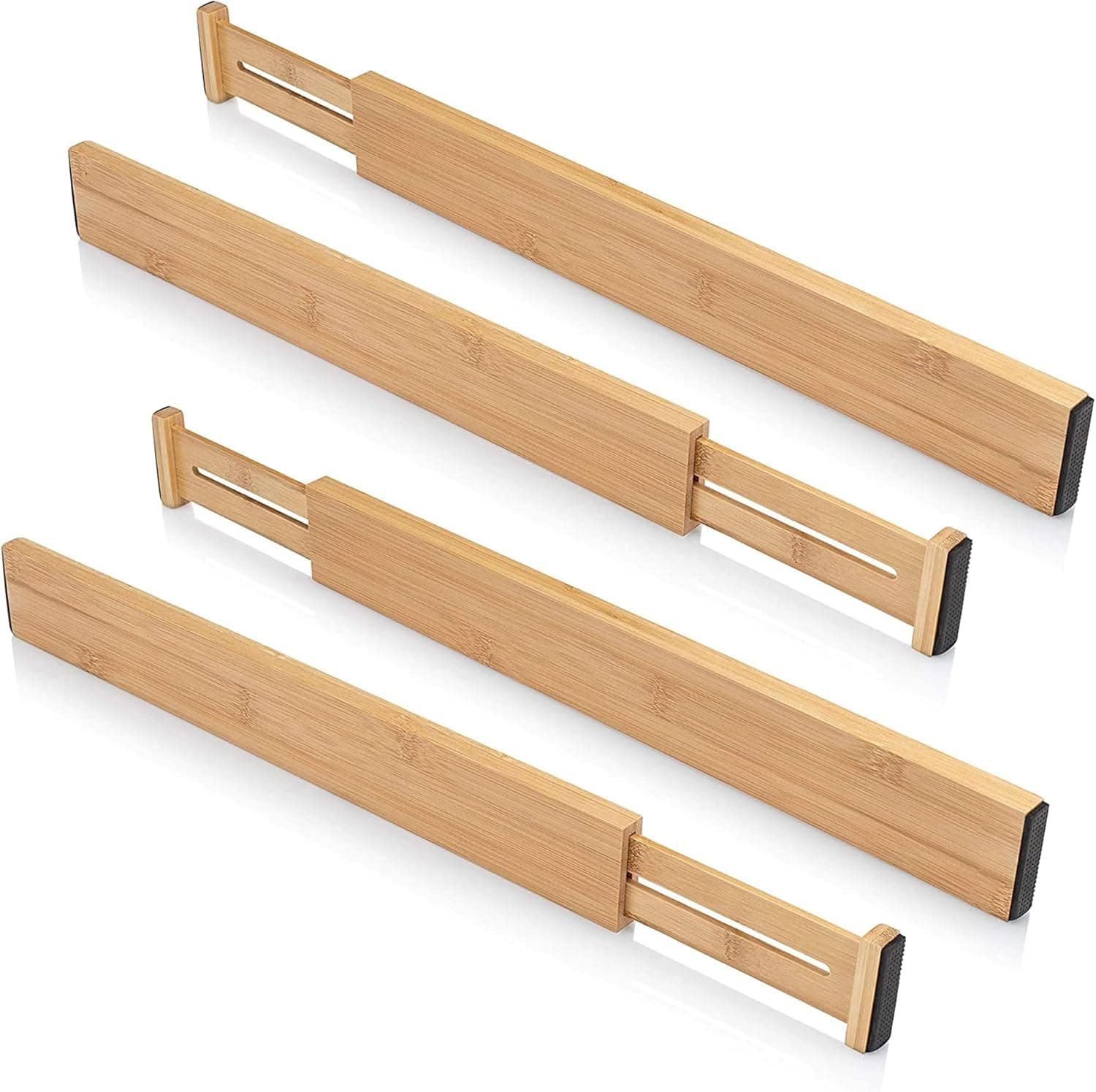 Bamboo Drawer Divider Separators, Organization Expandable, Organizers for Kitchen Bedroom Bathroom Dresser Office 4-Pack Bamboo Drawer Dividers