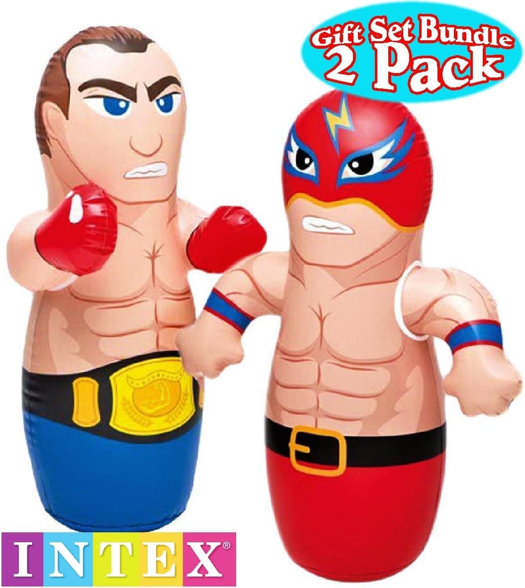 Intex 3D Bop Bag Blow Up Inflatable Boxer & Wrestler Gift Set Bundle - 2 Pack