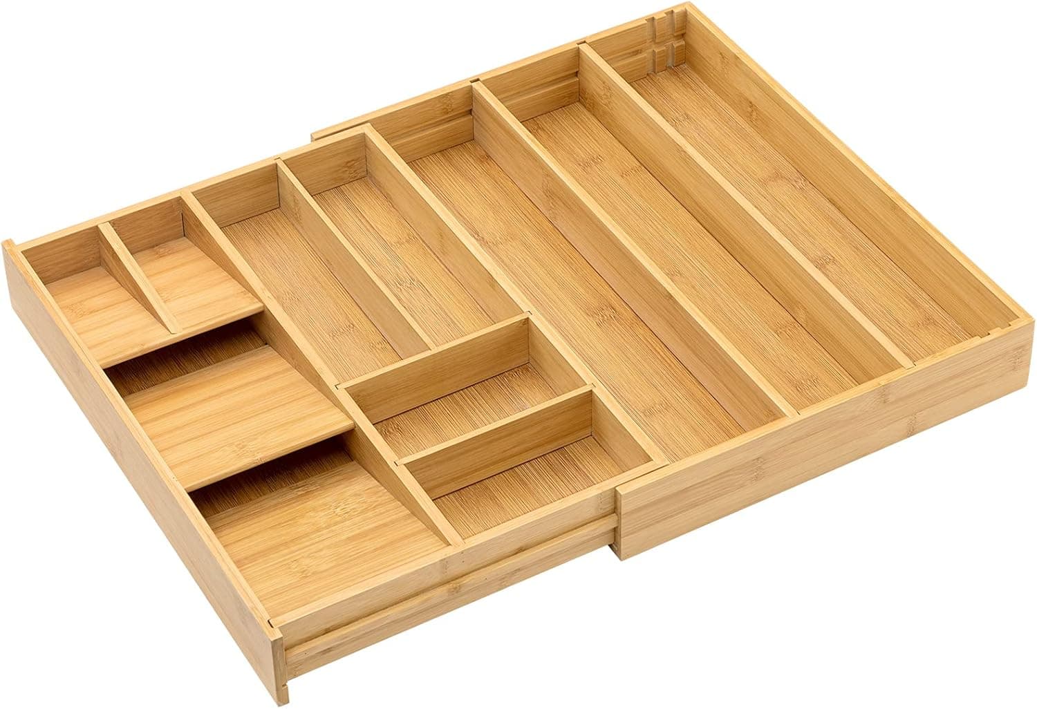 Oyydecor Bamboo Kitchen Drawer Organizer-Expandable Silverware Organizer for Utensil Holder, Cutlery Tray with 2 Removable Drawer Dividers, Adjustable for Kitchen Utensils and Flatware Organizer