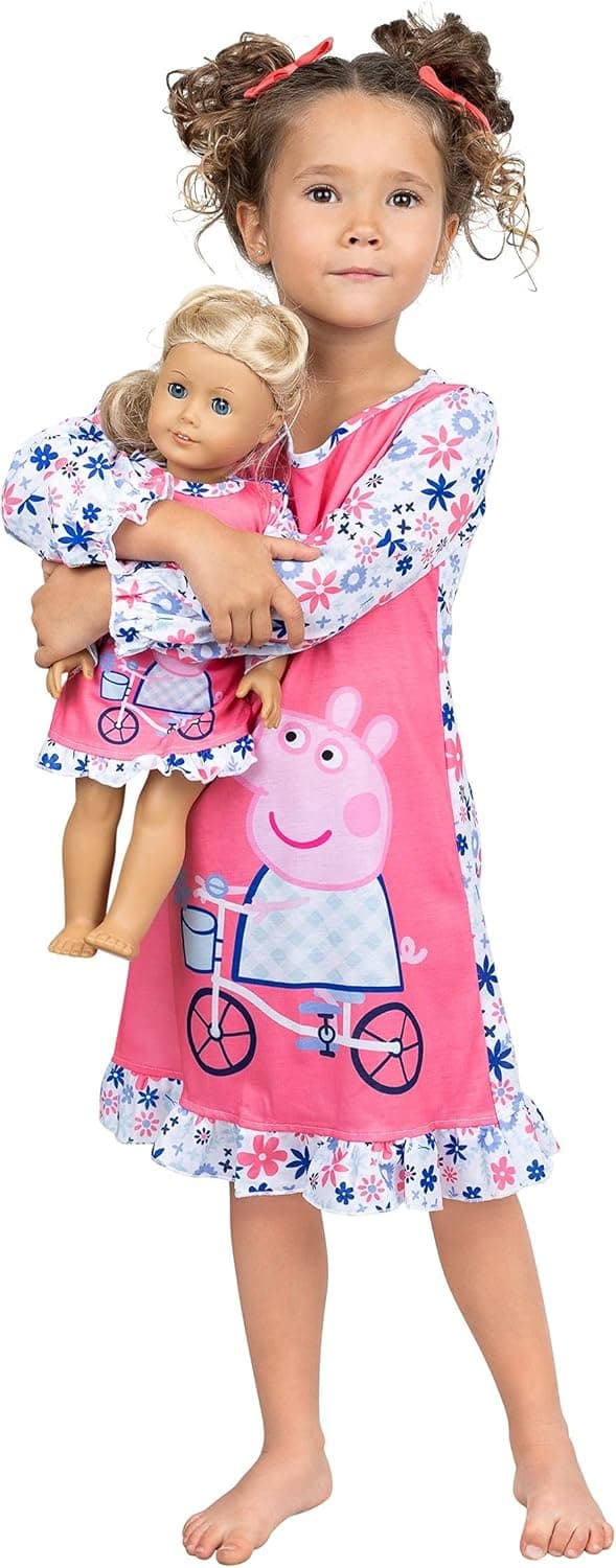 Peppa Pig Toddler Girls' Nightgown Long Sleeve Pajama With Matching Doll Gown Set
