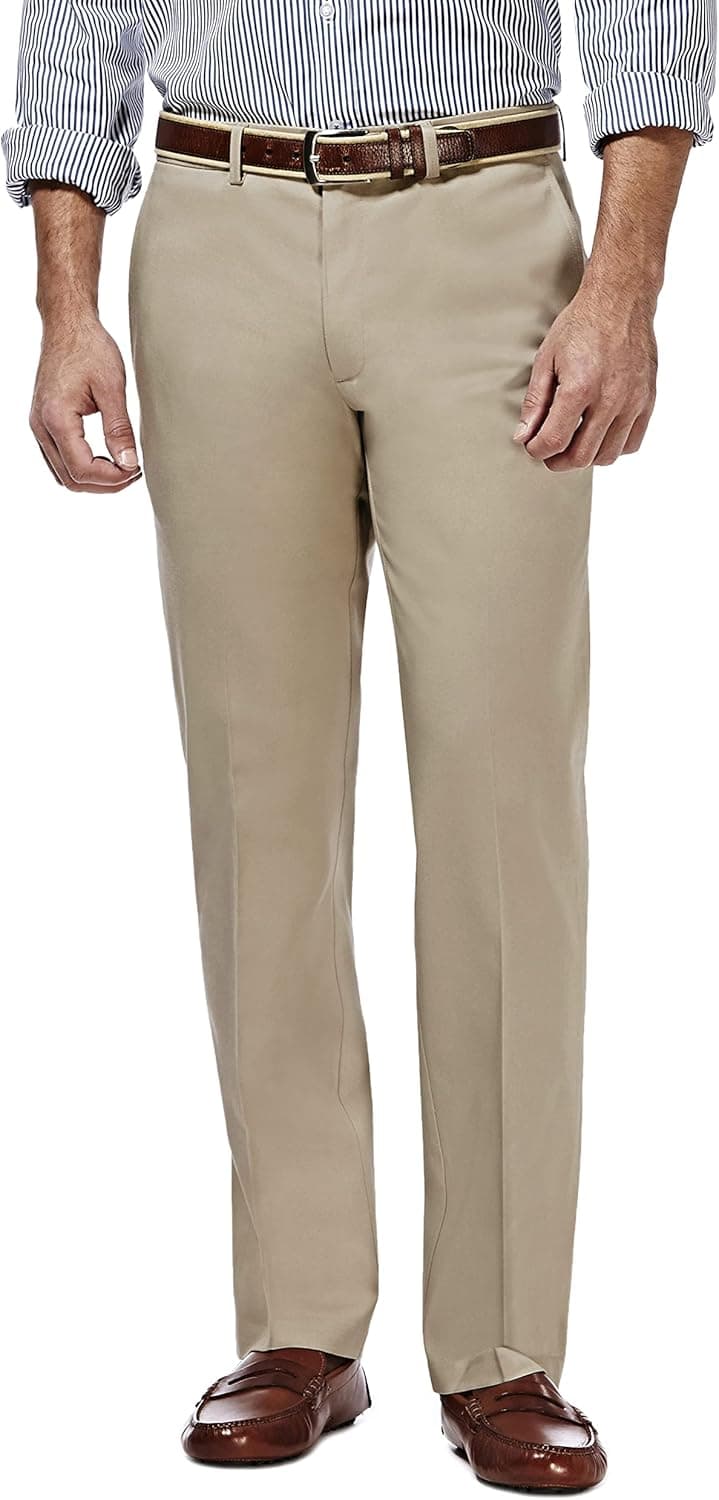 Haggar Men's Premium No-Iron Straight-Fit Invisible Flex Plain-Front Pant
