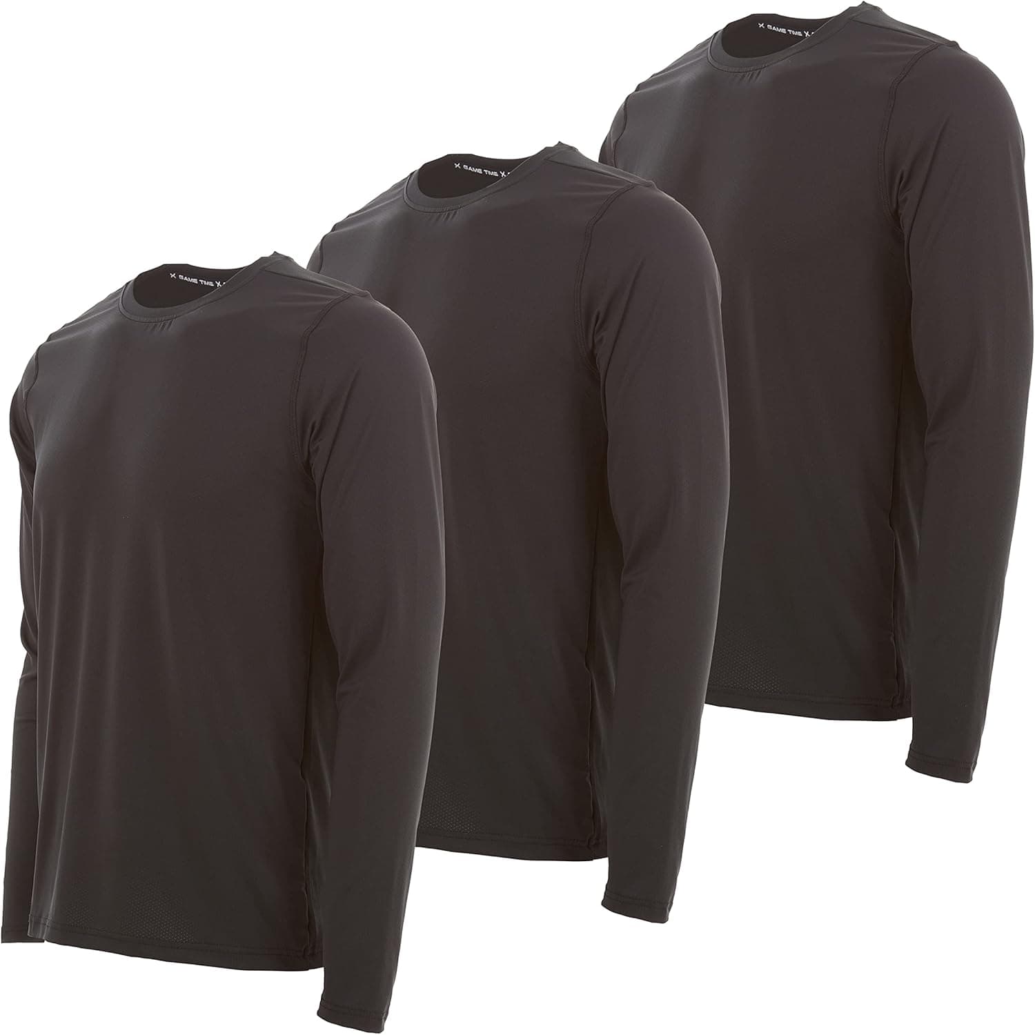 X Game Time 3 Pack Men's Dry-Fit Moisture Wicking Performance Long Sleeve T-Shirt, Outdoor Active Athletic Crew Top