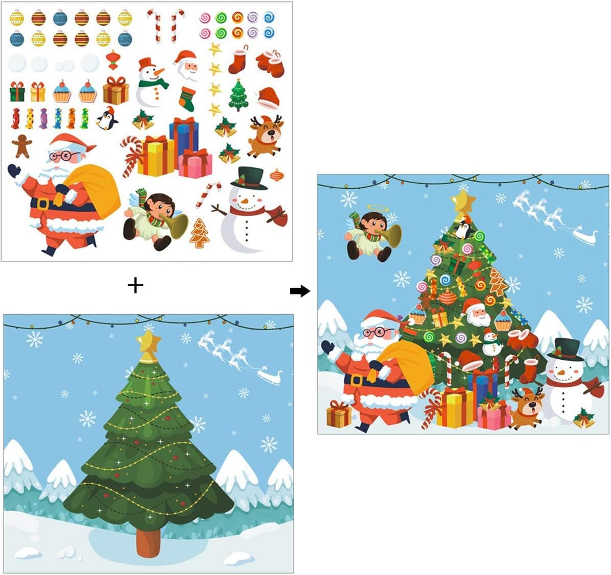 Jyukan Make-A-Christmas Tree Christmas Scene Stickers,Christmas Activities for Kids,22PCS