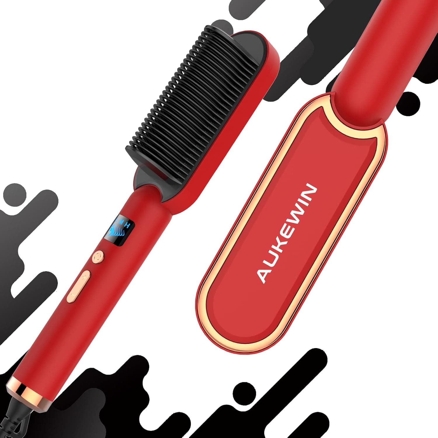 Hair Straightener Brush Enhanced hot Combs ,Women Thick Hair Straightening Comb (Red)