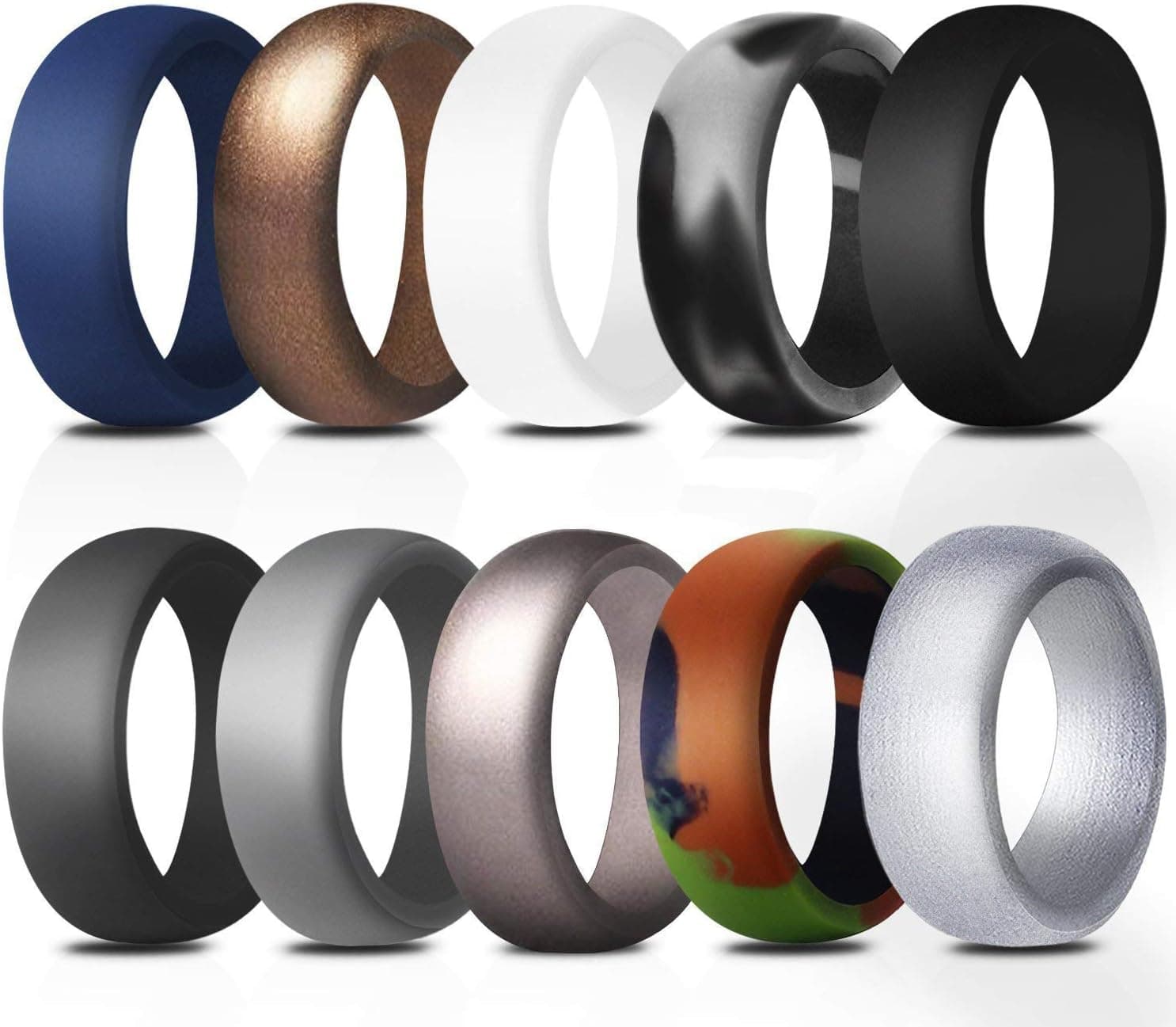 Elimoons Silicone Wedding Ring for Men-10 Packs,Rubber Wedding Bands Durable Comfortable Rings,Size 14(Diameter 0.91 inch?Circumference 2.84 inch)