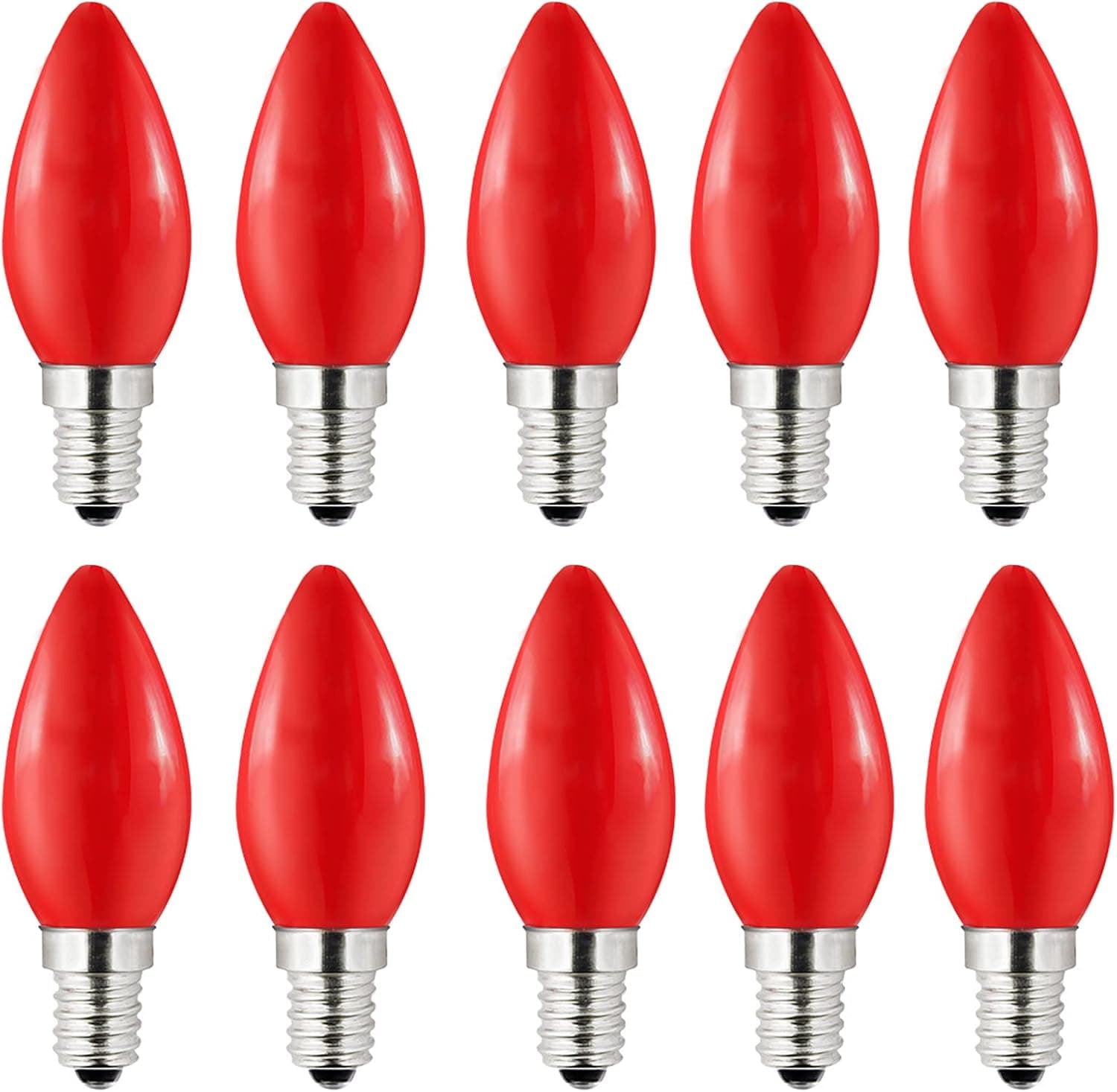 10 Pack C7 LED Red Light Bulb 1W (8W Equivalent) Christmas Night Lights E12 Candelabra Base Red Decorative Candle Colored Bulb Christmas Replacement Bulbs for Salt Lamp Window Candle Christmas Decor