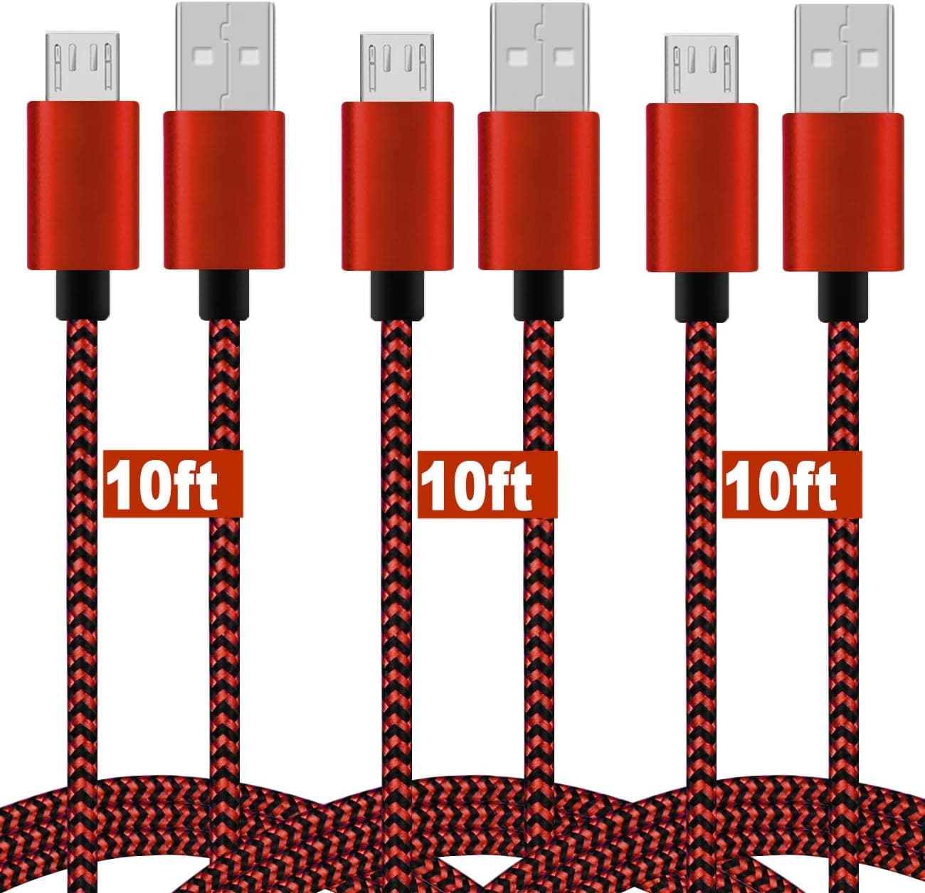 MATEIN Micro USB Cable, 10ft 3 Pack Extra Long Charging Cord Nylon Braided High Speed Durable Fast Charging USB Charger Android Cable for Samsung Galaxy S7 Edge S6 S5,Android Phone,LG G4,HTC