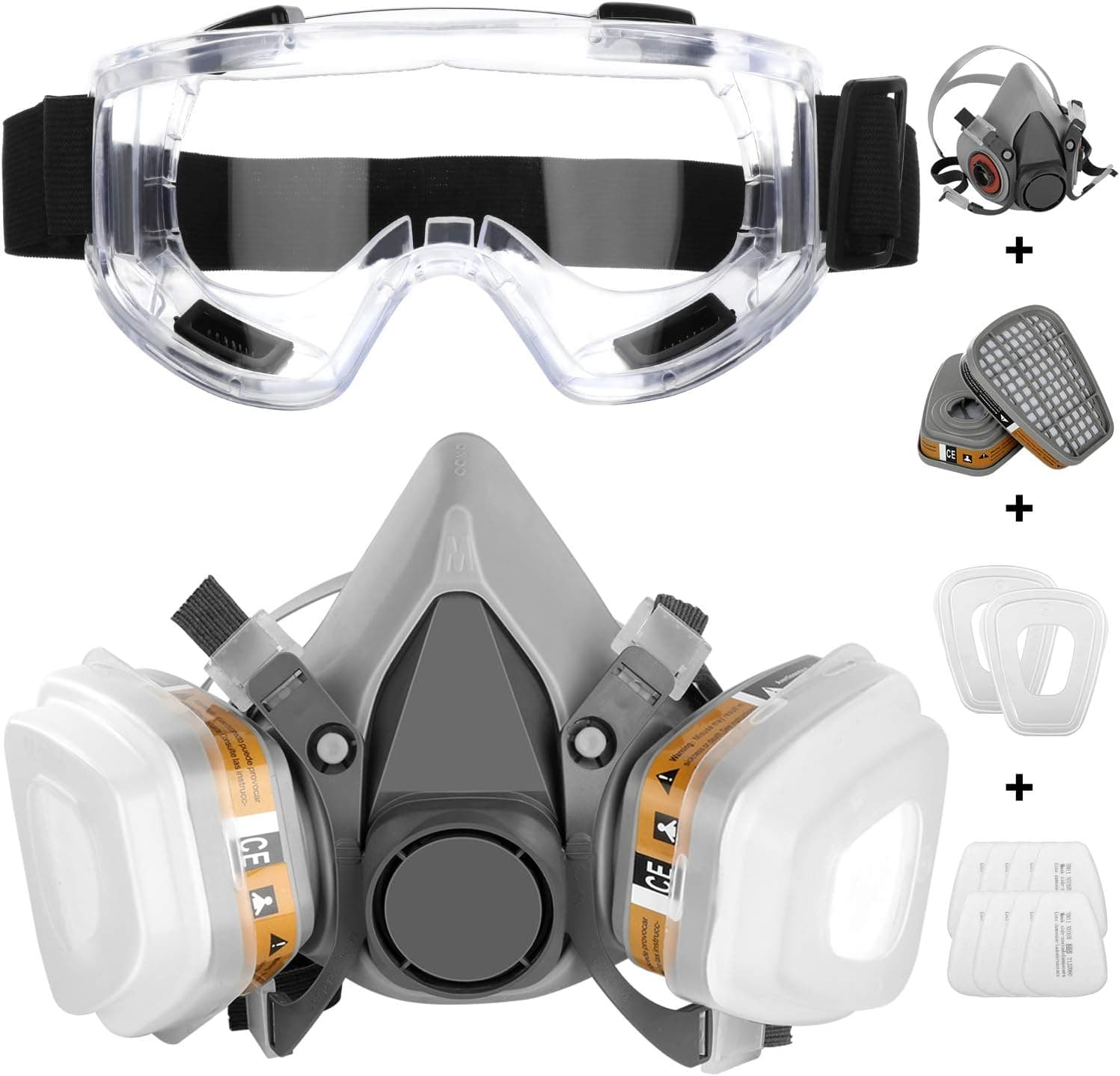 IVSUN Dustproof Face Cover with Safety Glasses Half Facepiece Reusable Professional Cover Against Dust, Organic Vapors, Pollen and Chemicals Paint for DIY projects