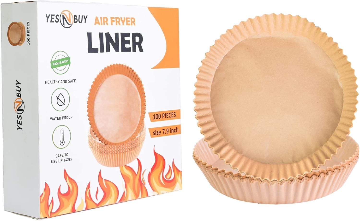 air fryer paper liners| large disposable paper liner| 100 sheets round liners| parchment rounds| 7.9 inch| waterproof| oil-proof| heat resistant over 428 degrees, Brown
