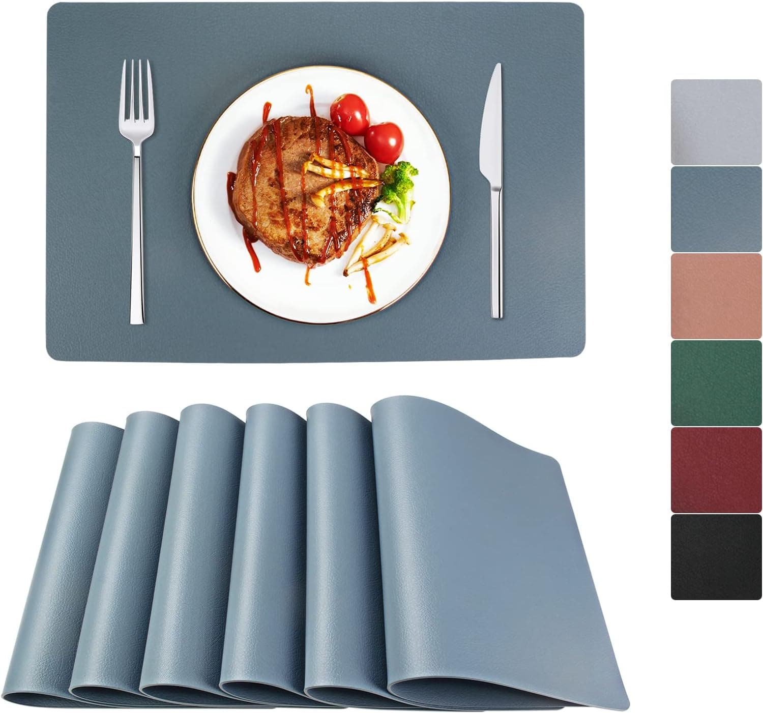 BETEAM Faux Leather Placemats Set of 6, Wipeable& Washable Table Placemats, Stain-Proof Indoor/Outdoor Use Table Mats, Dark Green