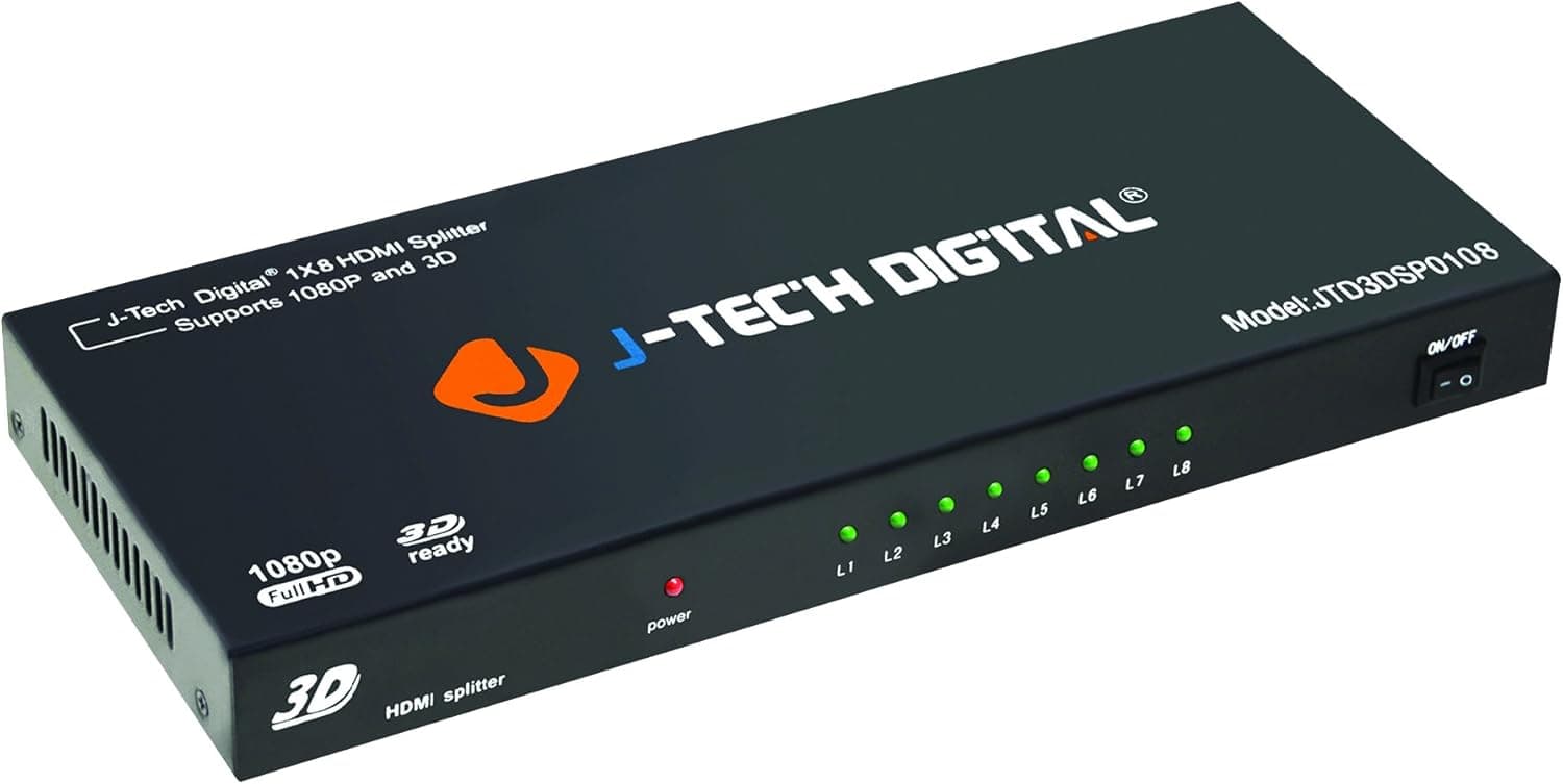 J-Tech Digital 8-Port HDMI v.1.3 Splitter 1x8 Full HD 1080P Certified with 3D [JTD3DSP0108]