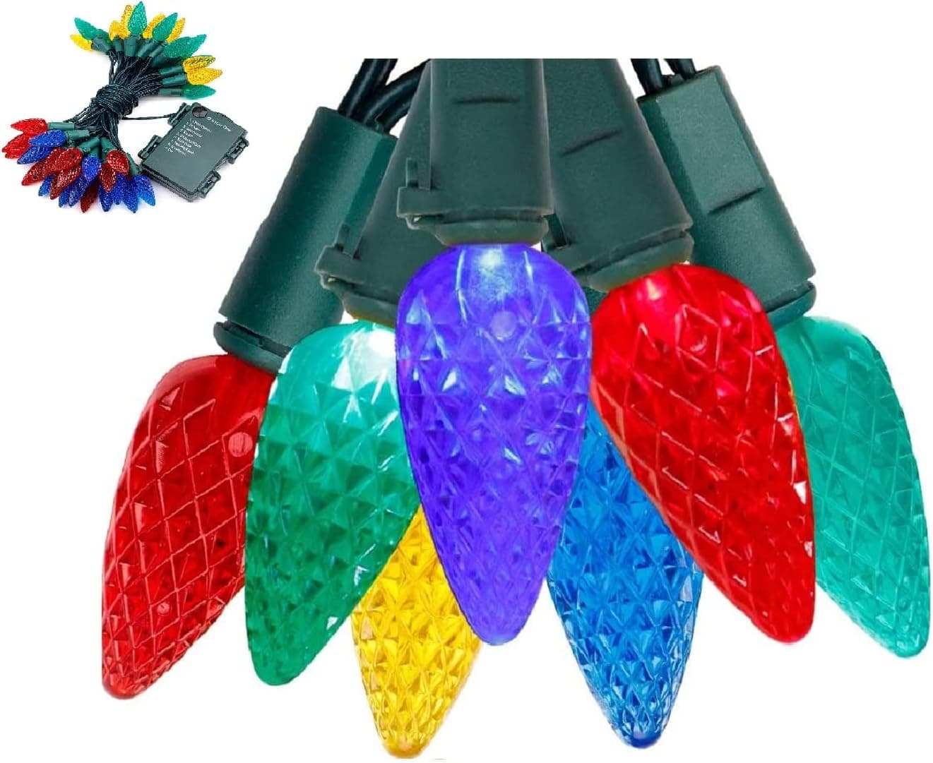 ZiegLad C6 LED Christmas Light(16.5FT), Battery Operated 4 Color 50 Bulbs Christmas String Light Set, 8 Light Modes Christmas Tree Decorations for Wreaths Centerpieces Room Patio Xmas Wedding Party