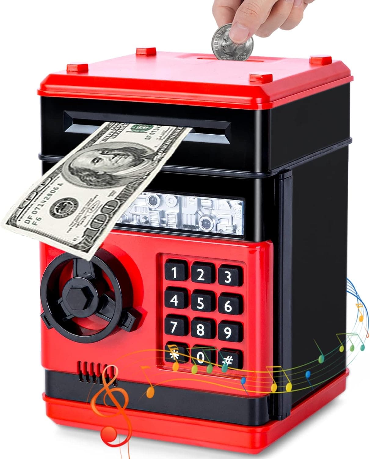 Refasy Piggy Bank Toys for Kids 6 7 8 9 10 11, Money Saving Box Toys Teen Boys Girls Age 8 9 10 11 12 Kids Christmas Birthday Gifts ATM Saving Machine for 5 6 7 8 Red Piggy Bank for Real Money