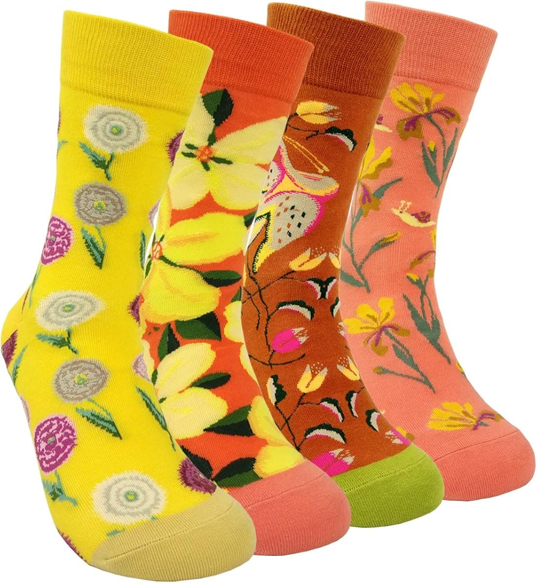 HSELL Womens Colorful Dress Crew Socks Fancy Flower Art Pattern Casual Cotton Socks Novelty Gift for Her