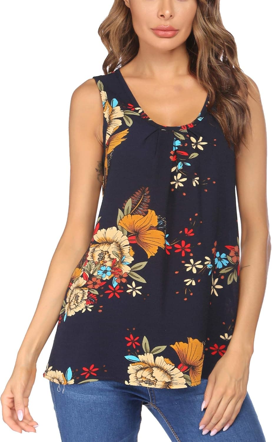 UNibelle Women Casual Floral Tank Top Flowy Cami Tunic Loose Sleeveless Blouses