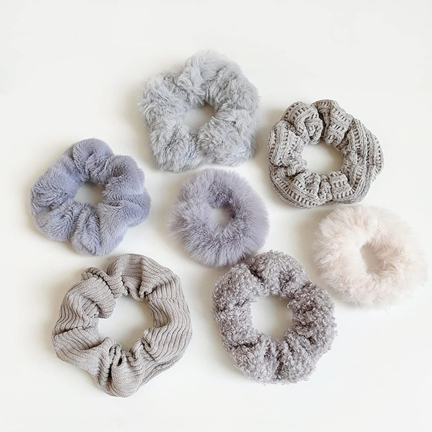 Yonchic 7-Piece Velvet Solid Elastic Hair Ties, Gentle Style Scrunchies Ladies Long Lasting Braids Ponytail Holders, No Damage Hair Tie Fashion Rubber Bands Hair Accessories (Gray)