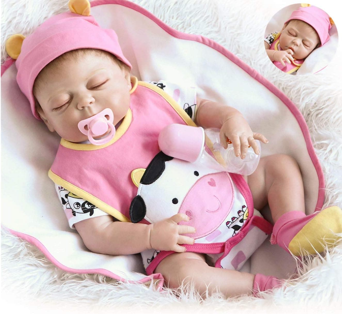 Sleeping Reborn Baby Dolls 18 inch Girl Silicone Full Body Realistic Reborn Dolls Eyes Closed Anatomically Correct Silicone Newborn Baby Doll