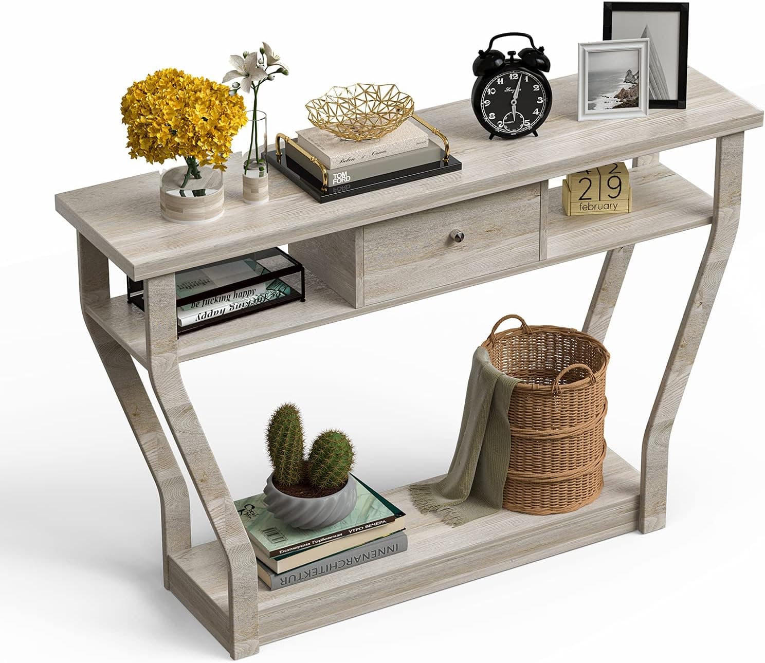 WATERJOY 47" Modern Entryway Wooden Accent Table with Drawer, Bottom Shelf, Mufti-Functional Home Furniture for Hallway, Living Room, Bedroom, Office Accent Hall Table