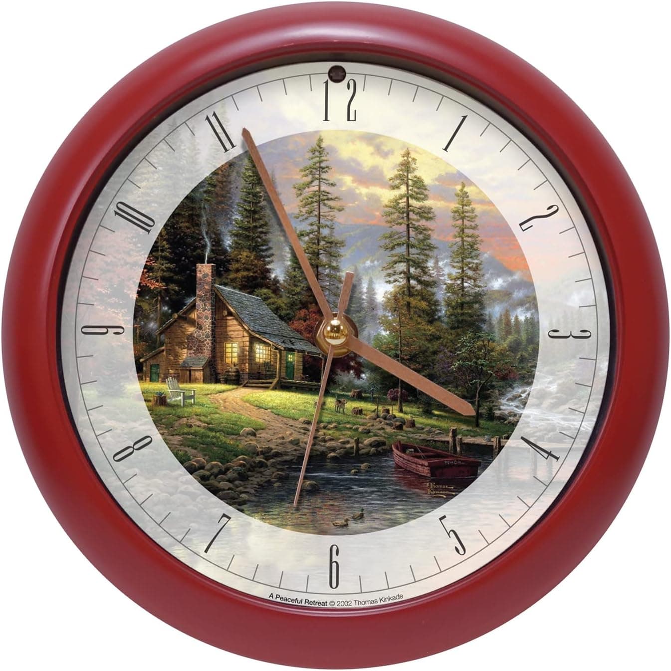 Thomas Kinkade Peaceful Retreat Meditative Nature Sound Clock, 8 Inch, Red, for Wall or Desk