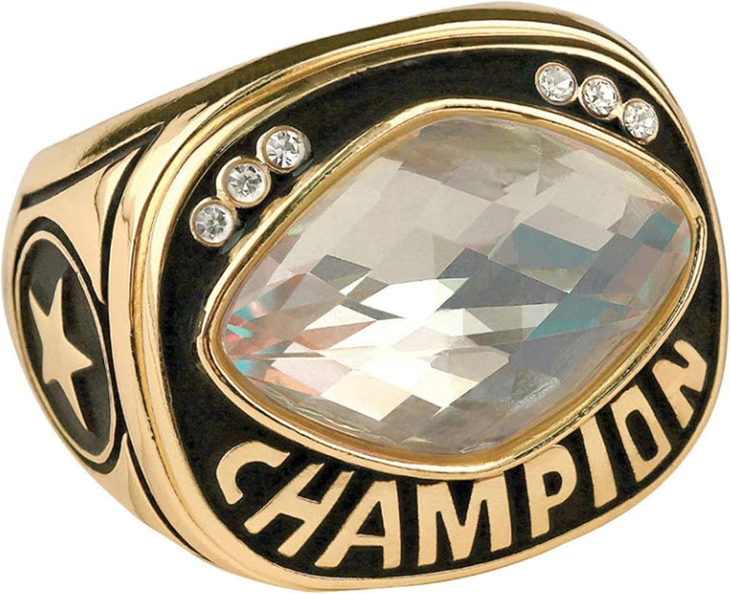 Express Medals Champion Clear White MVP All Star Trophy Ring in Sizes 6 to 15 with Award Display Stand Case and Neck Display Ball Style Chain