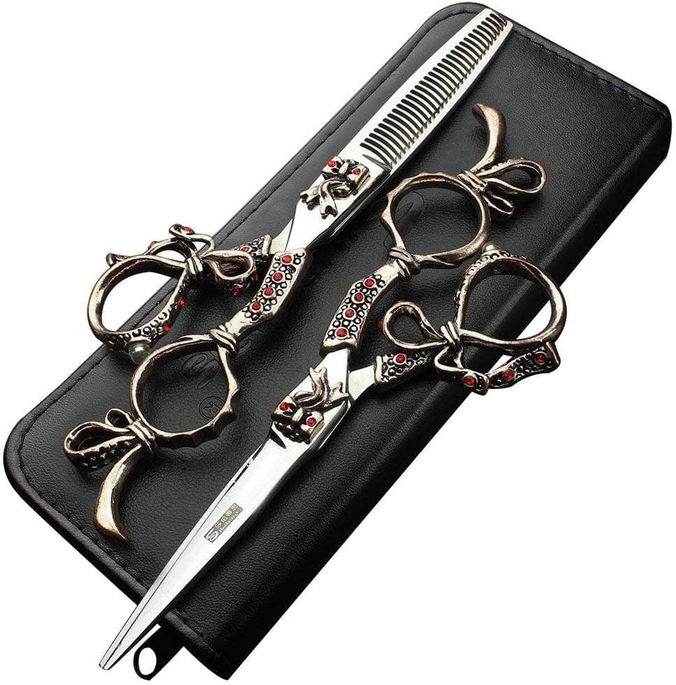 Professional Hairdressing Scissors 6 Inch Exquisite Carving Scissors Retro Scissors Set Personalized Hair Stylist Special Hairdressing Set , 440C steel hairdressing suit,