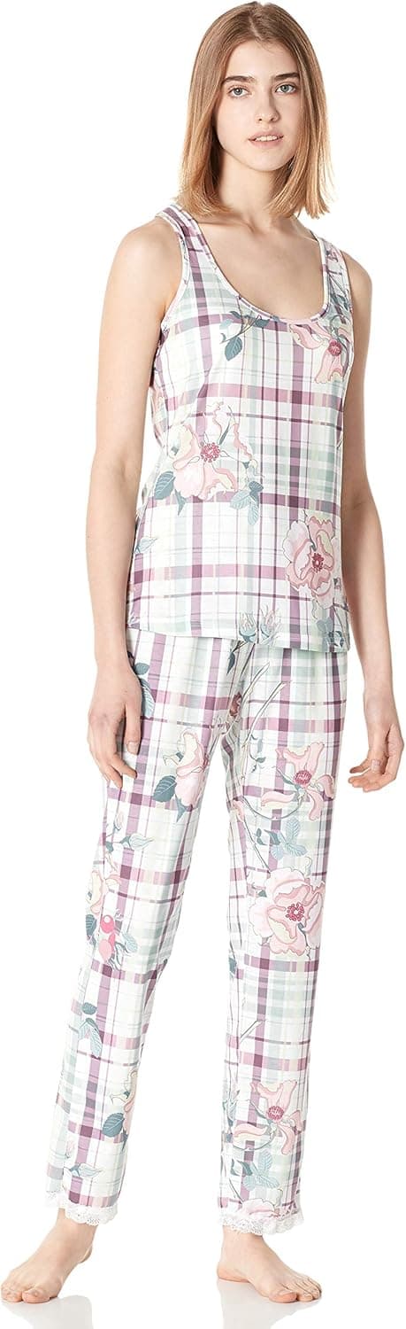 Selene Women's Pajama Set Sleepwear Knit Soft Racerback Tank Top and Pant Sleeveless Nightwear PJ Set