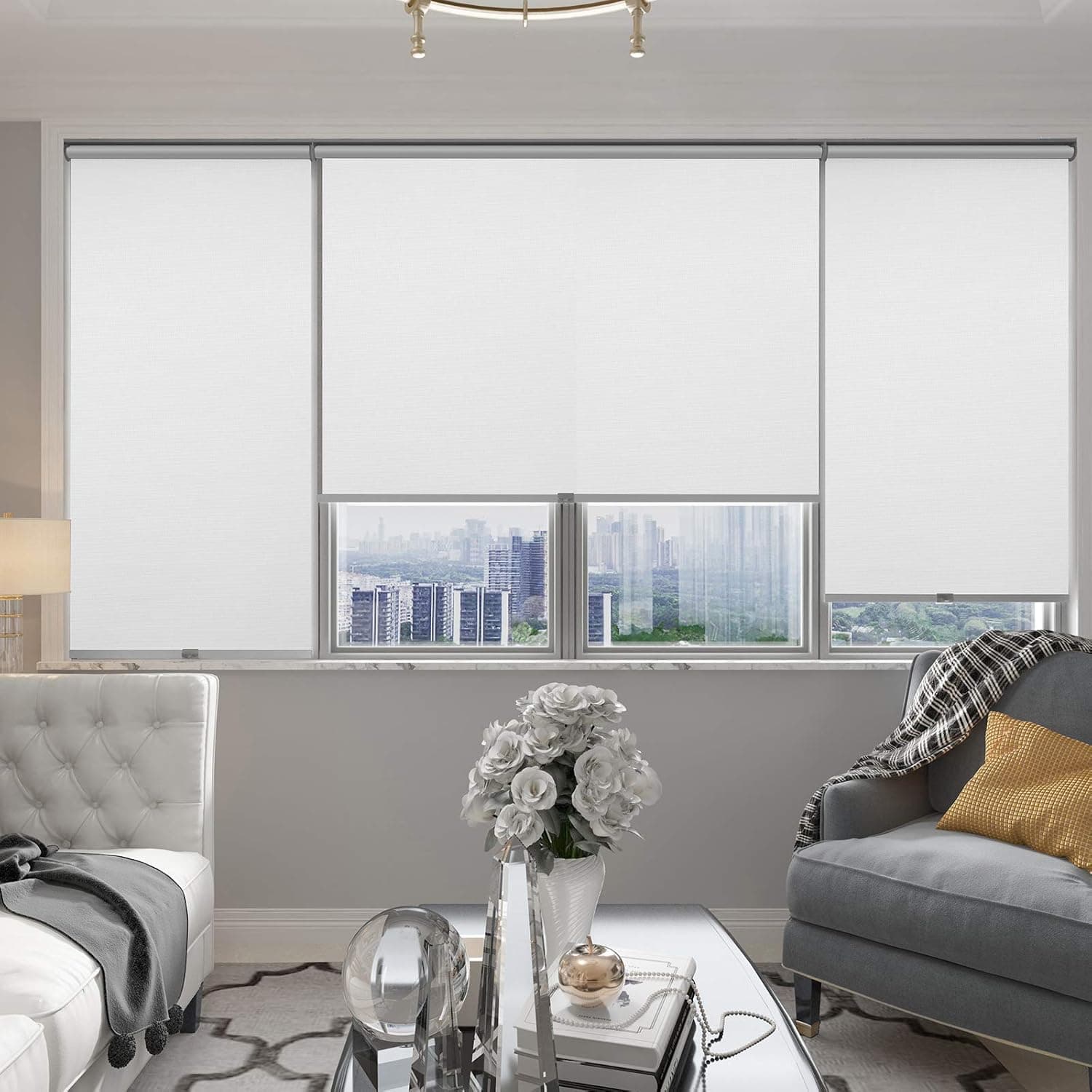 Changshade Cordless & Blackout Roller Shade, Room Darkening Rolled Up Shade, Fabric Window Blind, for Light Blocking/Sun Protection, 40 inches Wide, White ROL40WT72A