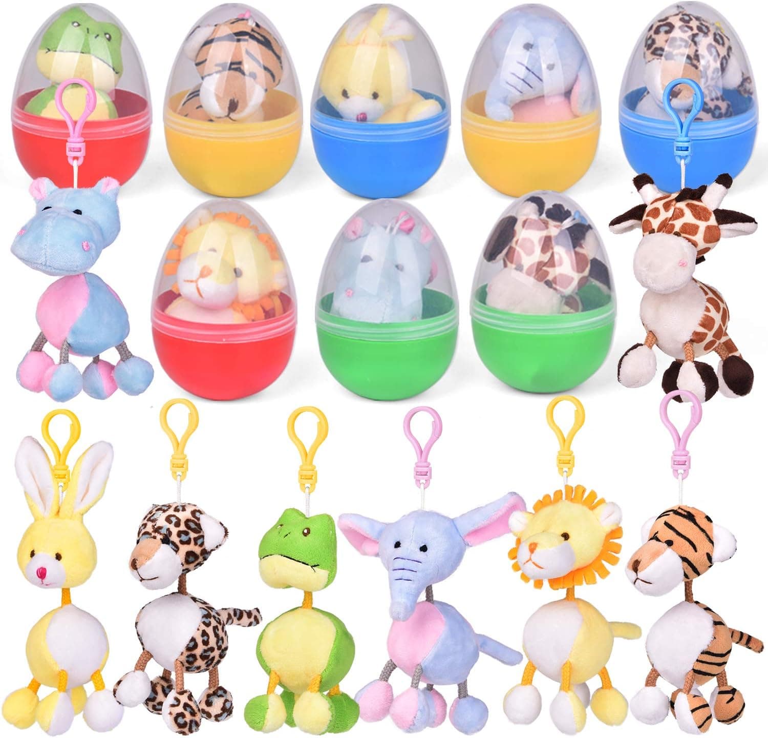 Fun Little Toys 8PCS Easter Eggs Filled with Mini Stuffed Animals, Easter Basket Stuffers with Plush Animals Bulk for Keychain Set Easter Egg Hunt Supplies Colorful Plastic Easter Eggs Party Favors
