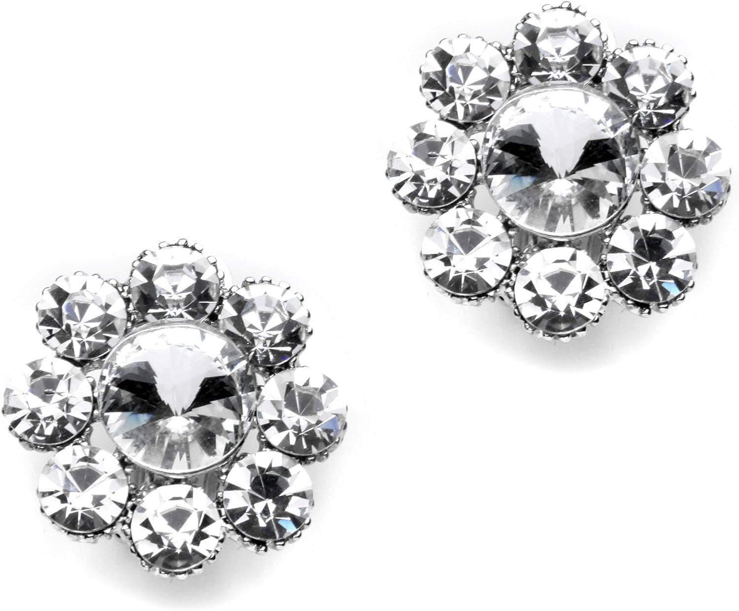 GemGem Jewelry Rhodium Plated Pave Crystal Big Flower Clip on Earrings (23 mm)