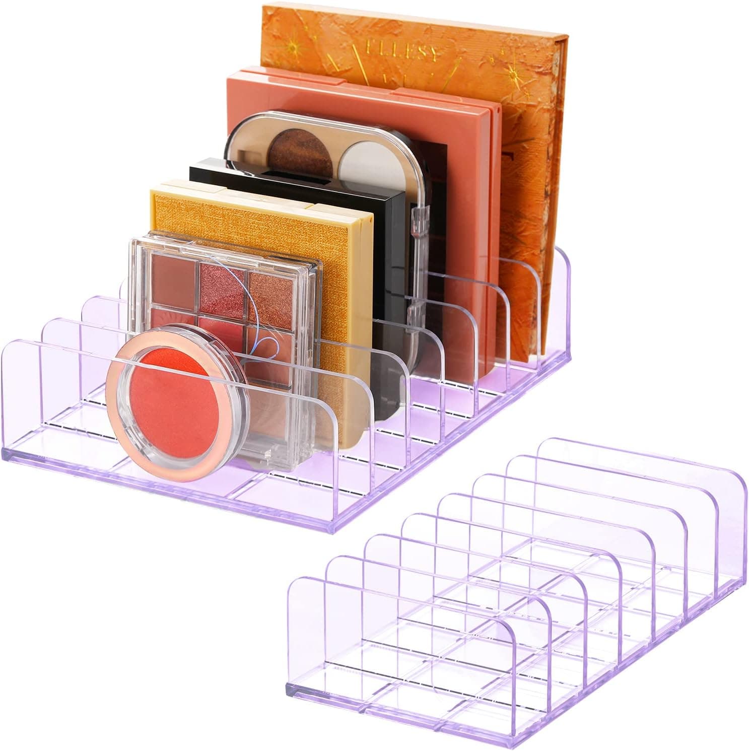 Luxspire Eyeshadow Palette Organizer, 2 Pack Acrylic Makeup Palette Organizer Holder 7 Space Cosmetic Drawer Organizer, Blusher Highlight Powder Display Stand Storage Case for Vanity Bathroom, Purple