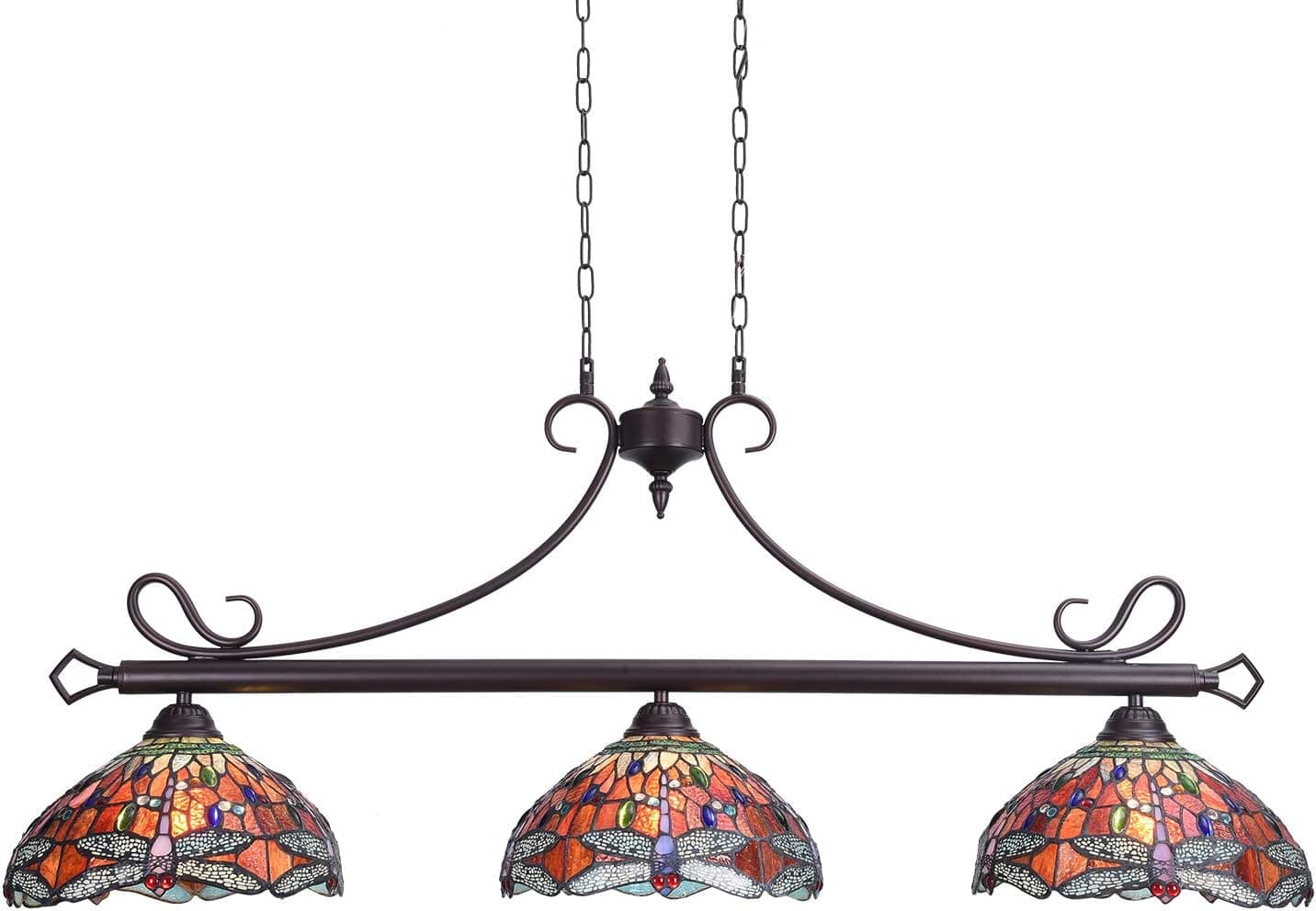 Capulina Tiffany Pool Table Lights 3-Light Dining Room Light Dragonfly Design Stained Glass Chandelier Hanging Light Tiffany Dining Table Lights 12" Lampshade Vintage Style Chandelier…